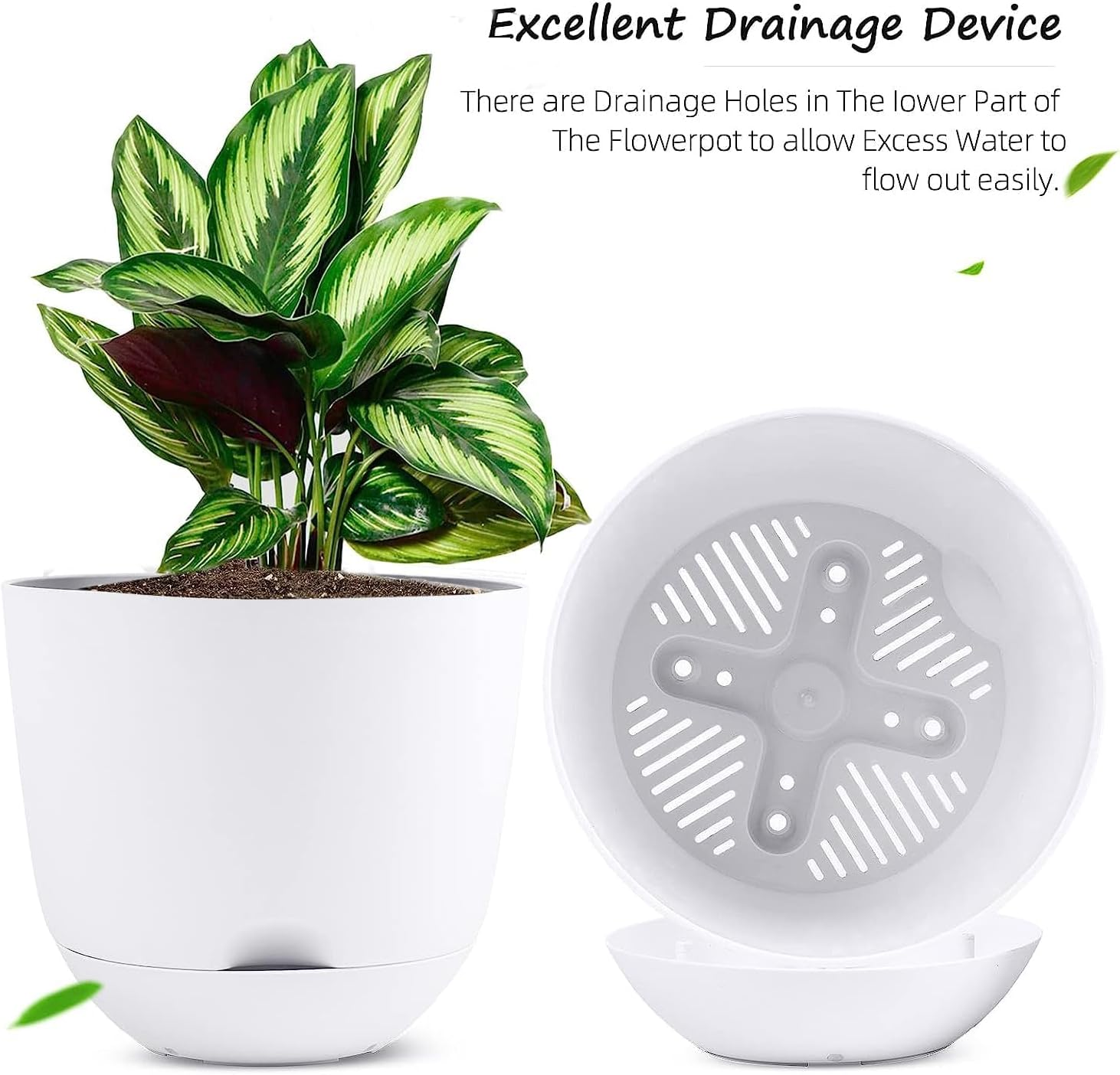 2 Pieces of 20Cm Self Watering Planters High Drainage with Deep Saucer Reservoir,For Indoor & Outdoor Garden Flowers Plant Pot (Green) image number 5