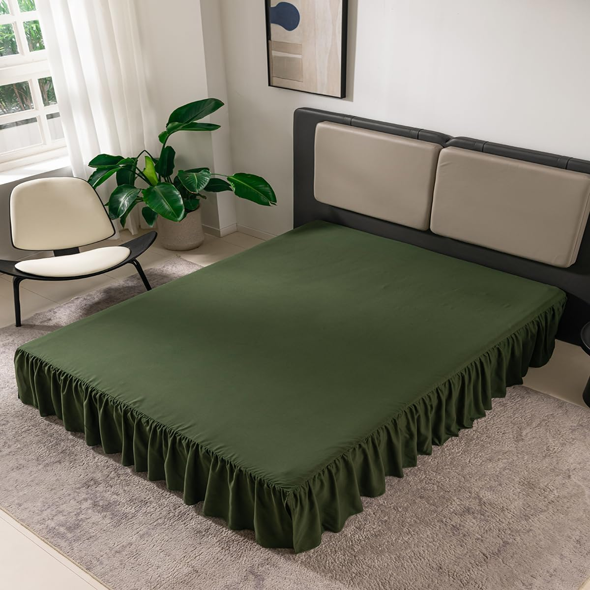 Green Bed Skirt Queen Size Ruffled Bed Skirt with Split Corners, Queen Bed Skirt 12 Inch Drop, TSUTOMI Queen Size Bed Skirt Green for Ruffled Bed Skirt with Split Corners, Bed Skirt Queen Size image number 2