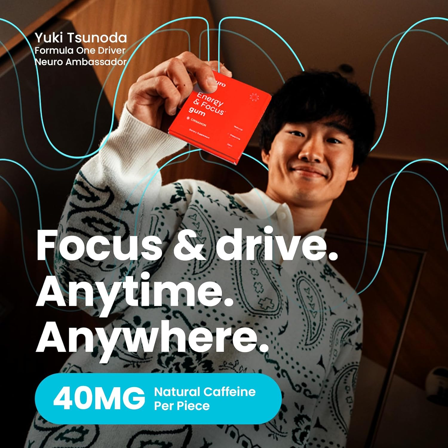 Neurogum Energy Caffeine Gum (54 Pieces) - Sugar Free with L-Theanine + Natural Caffeine + Vitamin B12 & B6 - - Keto & Vegan, Cinnamon Flavor