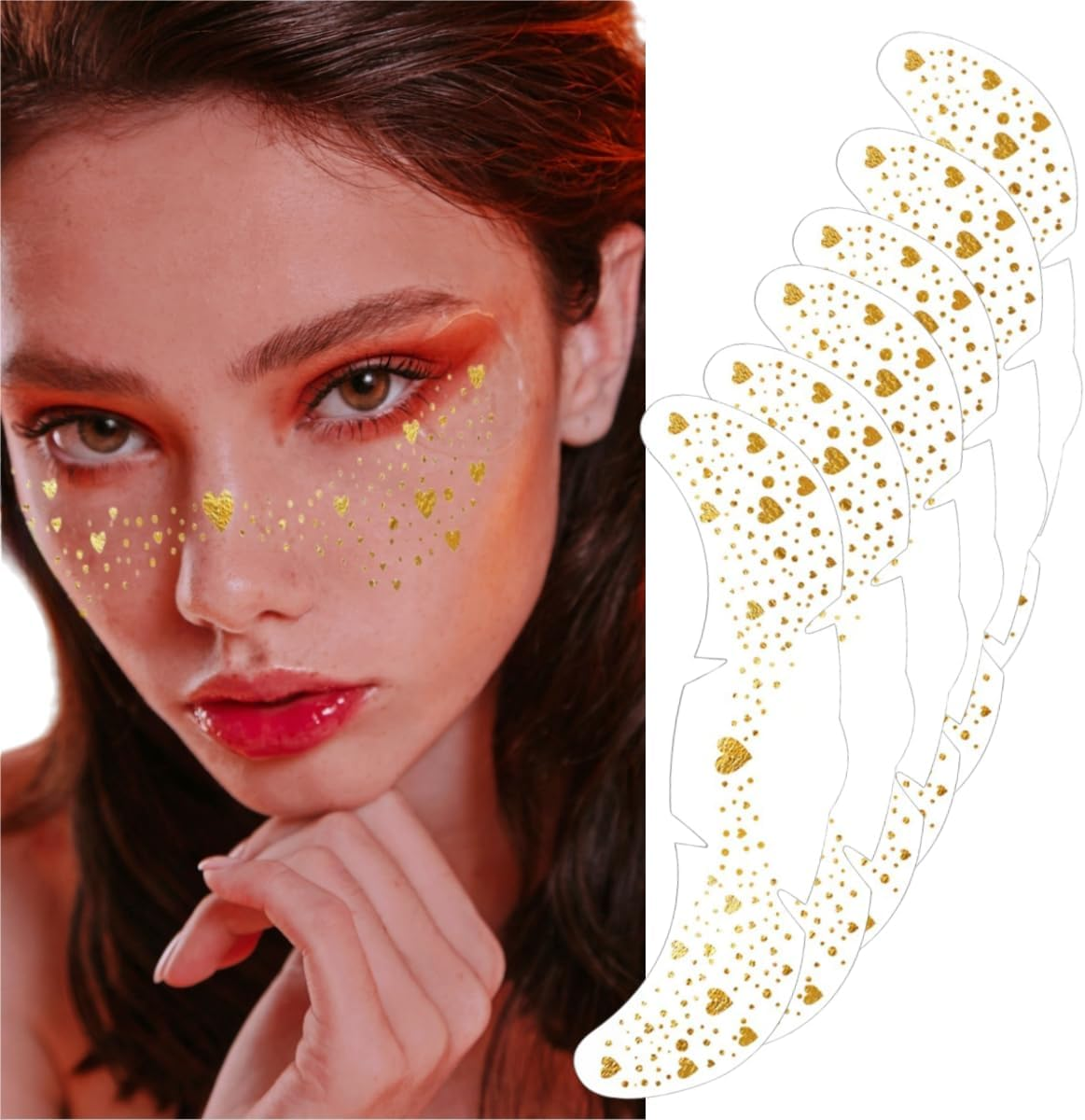 HIDOSNG 6PCS Glitter Freckles Face Tattoo, Gold Star Sparkle Freckles Makeup Patches(Gold05) (Gold07)