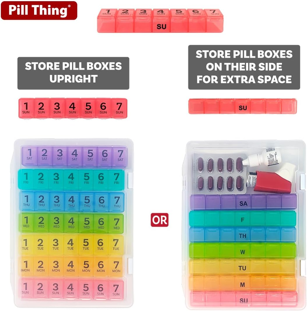 7 Times a Day Weekly Pill Box Organizer Case, Secure 7X Pillbox with Medication Schedule (7 Time-A-Day)