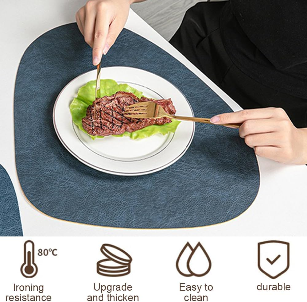 6 Pcs Leather Placemat, Oval PU Leather Wipeable Waterproof Table Mats, Non-Slip Double-Sided Heat Resistant Kitchen Dining Table Placemats, Washable Durable Stain for Home Hotel Restaurant image number 2