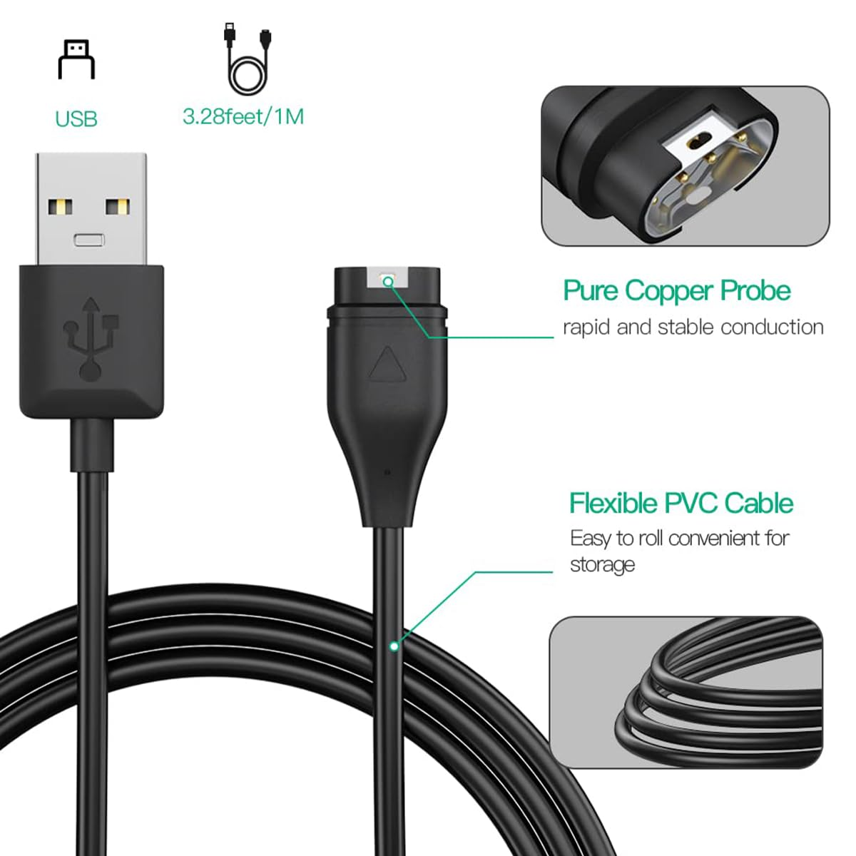 Compatible for Garmin Watch Charger Cable-Venu, Instinct, Vivoactive 5/4/3, Forerunner 45 55 245 255 265 745 935 945 955 965 image number 1