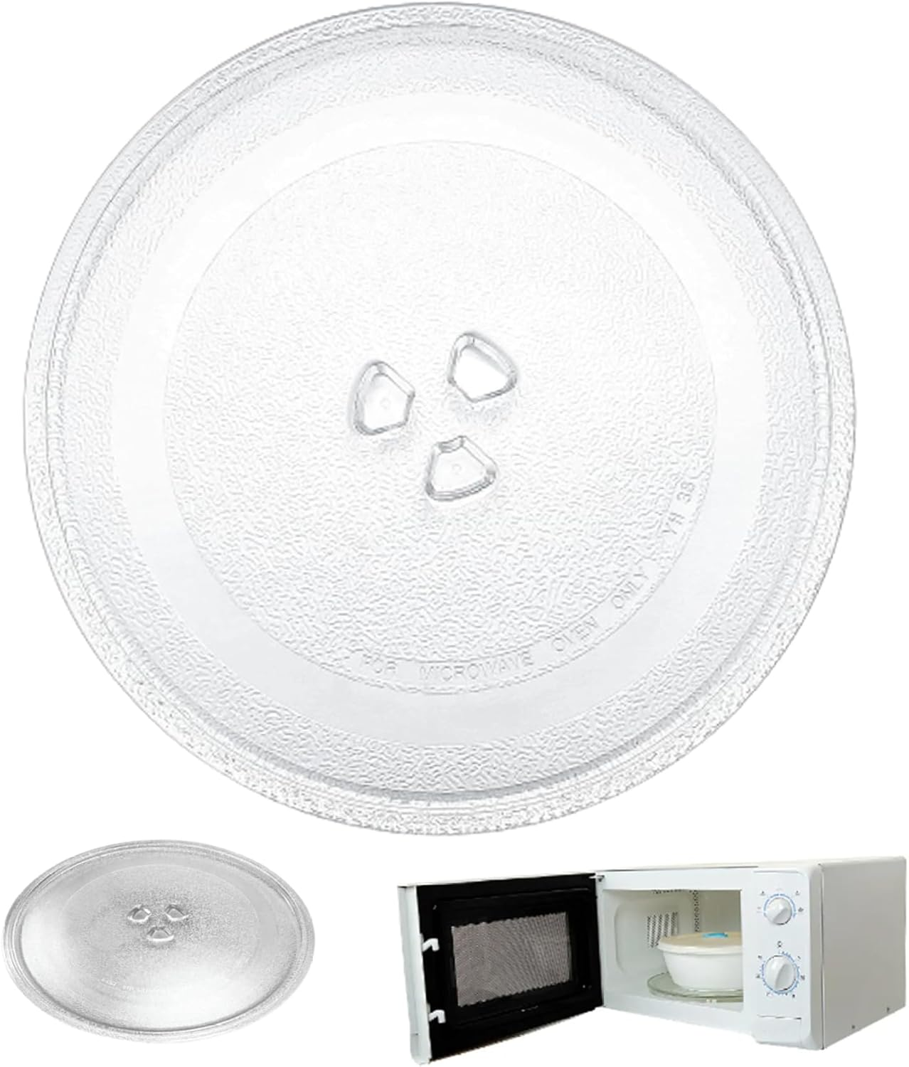 Microwave Plate Replacement Universal-Fit 9.6 Inch Turntable Glass Microwave Tray with 3 Arm Turntable Ring for 17-25L, Tray, Plate Replacement