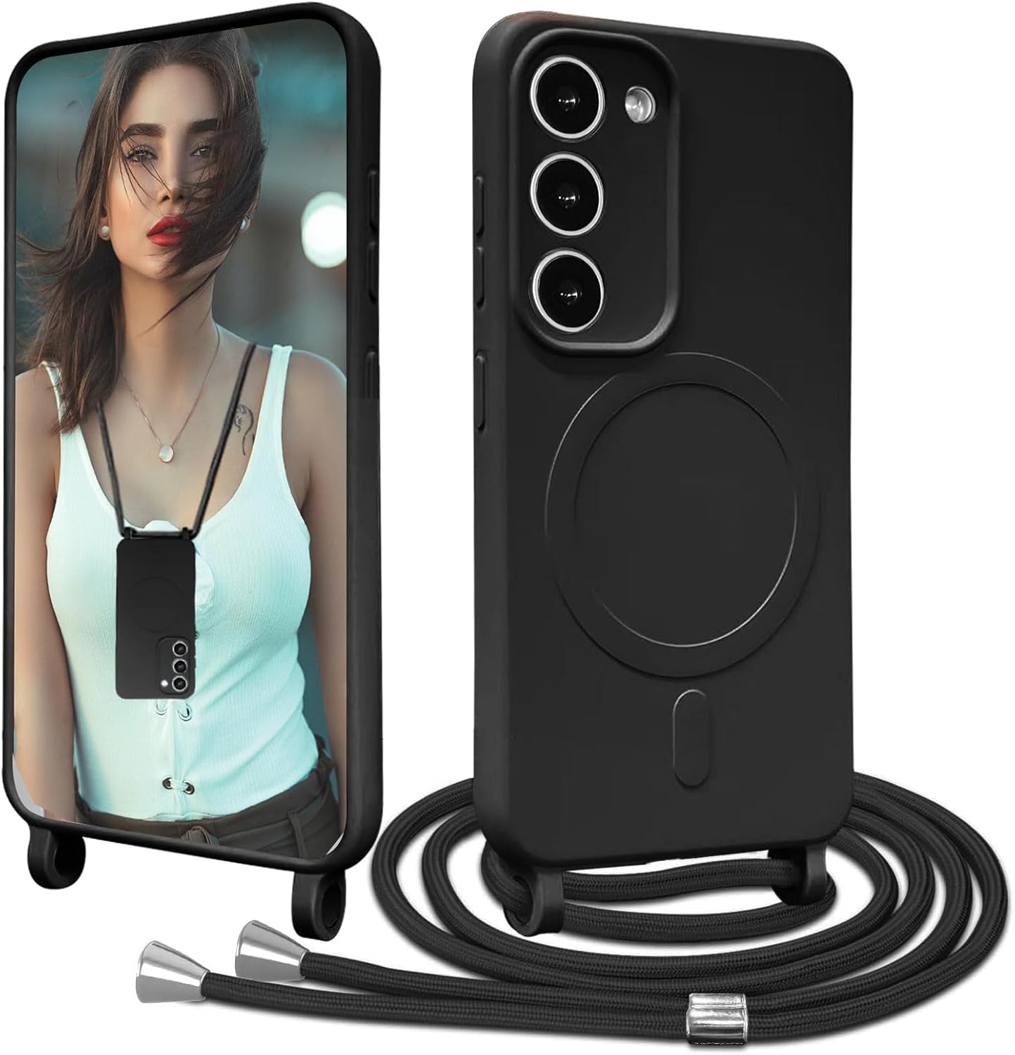 Galful Mobile Phone Lanyard Mobile Phone Case for Samsung Galaxy S24 Ultra Magnetic Case with Strap, Camera Protection, Protective Case, Removable, Adjustable Cord for Hanging, Silicone Case