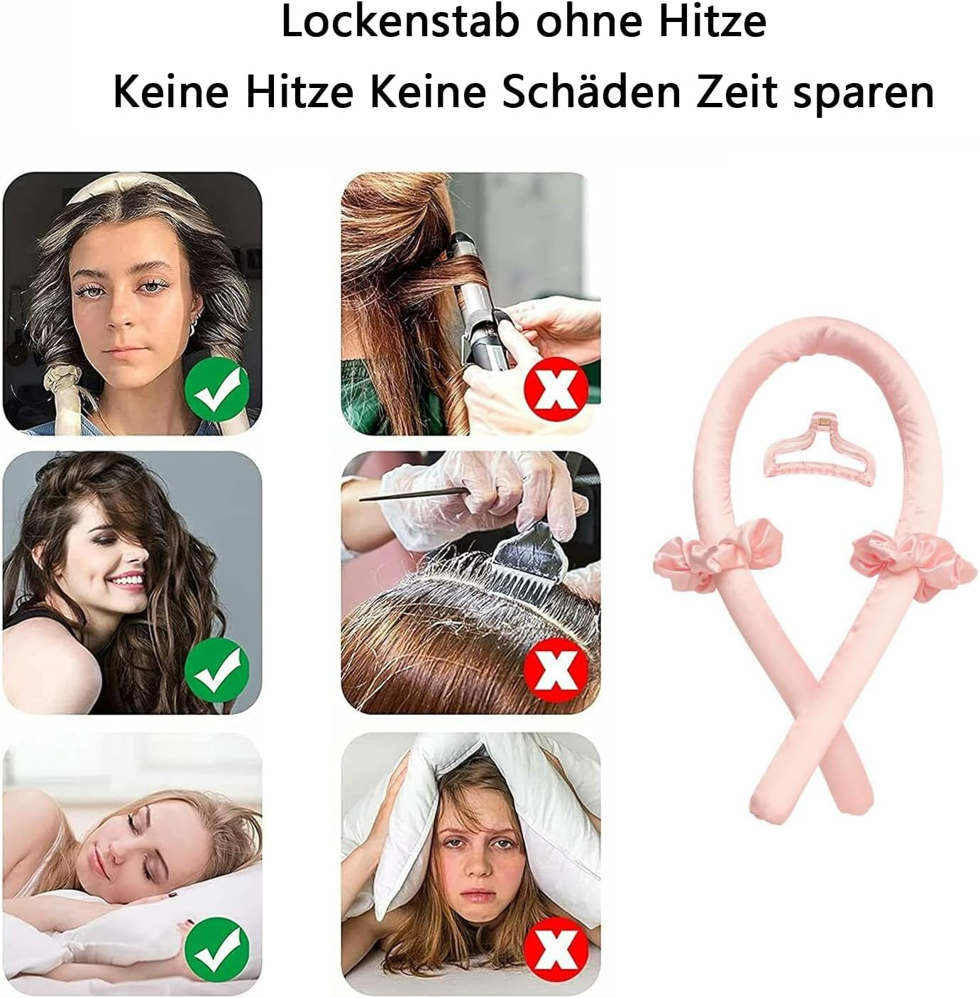 CUEMOON Curls without Heat, Heatless Curls Band Curlers Overnight, Silk Bands Hair, Curls Make Overnight Long Hair Ribbo