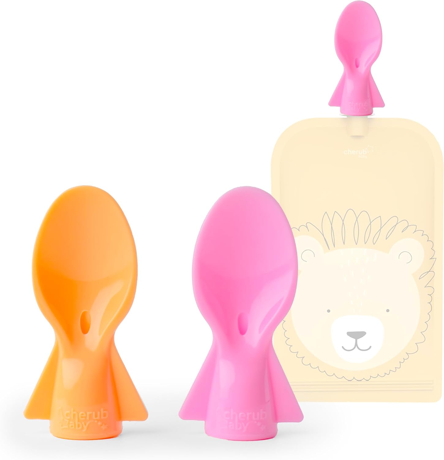 Cherub Baby Universal Reusable Non-Spill Baby Food Pouch Squeeze Spoon Topper Attachment 2 Pack with Travel Case - Cerulean/Sage