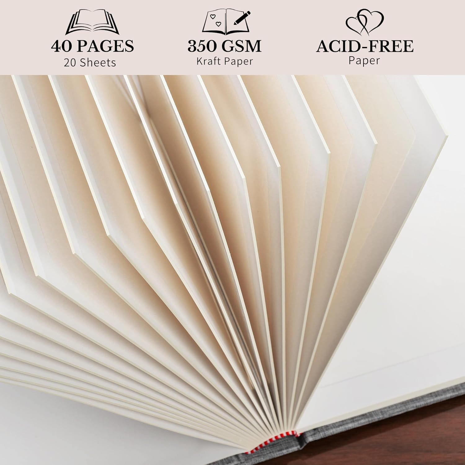 10 X 10 Inch DIY Scrapbook Album 40 Pages Linen Hardcover Kraft White Paper Scrap Book Photo Albums Memory Book for Baby Wedding Family Anniversary Photo Album (Beige, 40 Pages) image number 5