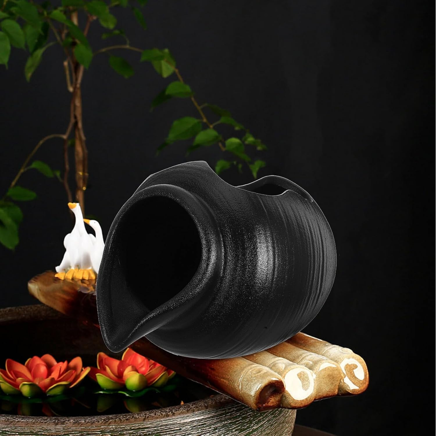 TEHAUX Ceramic Garden Fountain Spitter Jar for Outdoor Landscape Circulating Waterfall Pot for Patio Courtyard Relaxing Flowing Water Sound Feature for Decor image number 3