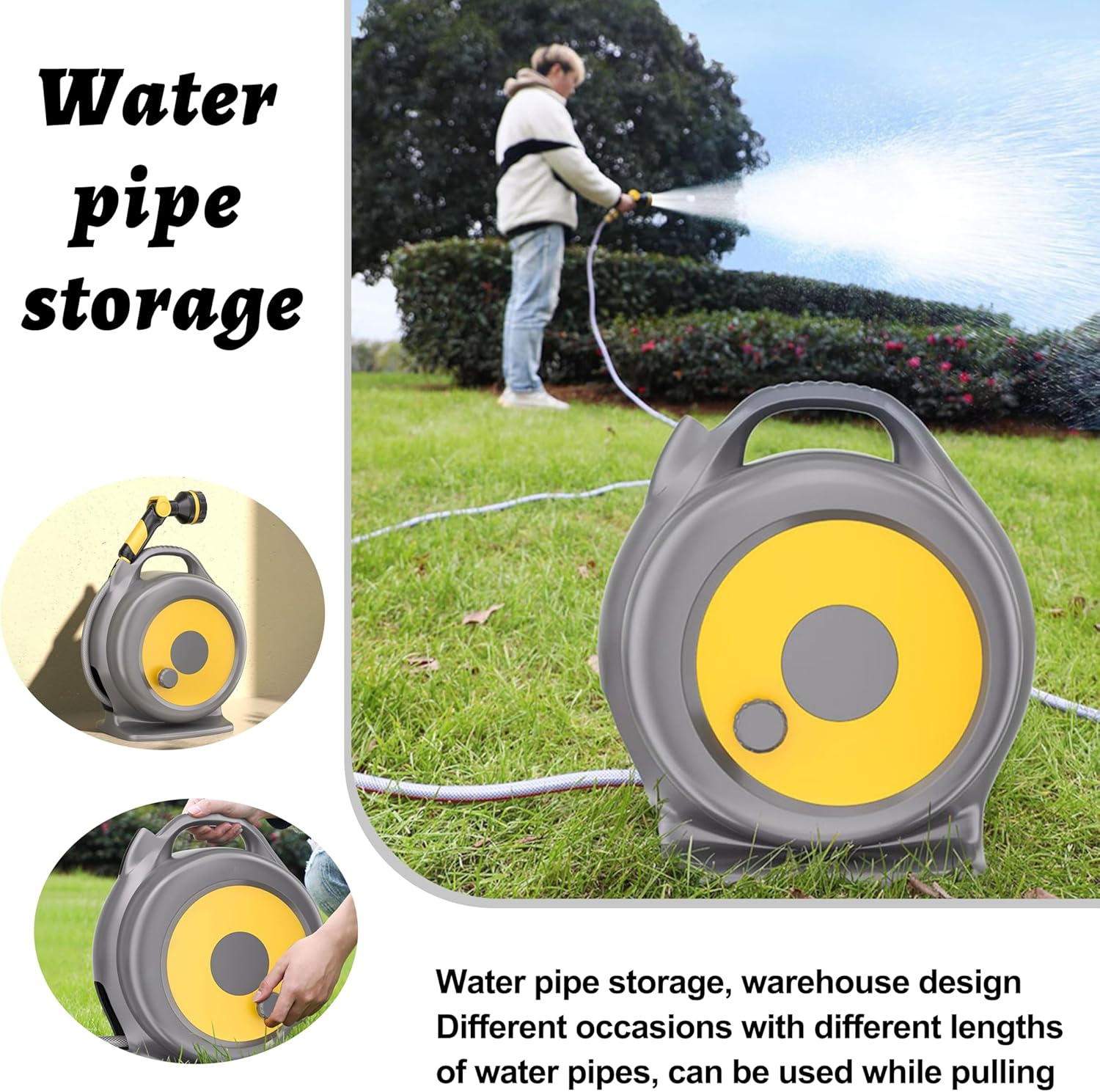 ONEIN Retractable Garden Hose Reel &ndash; 20M Water Hose with 10-Pattern Spray Nozzle, Built-In Storage Rack for Gardening, Car Washing and Outdoor Cleaning image number 4