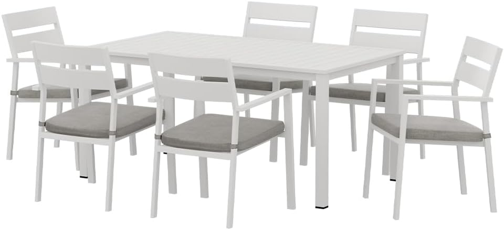 Gardeon 7 Pcs Outdoor Dining Set, Aluminium Garden Setting Table and Chairs, 6 Seater Patio Conversation Sets Extendable Tables Furniture Backyard, Weather-Resistant White with 6 Foam Cushions image number 1