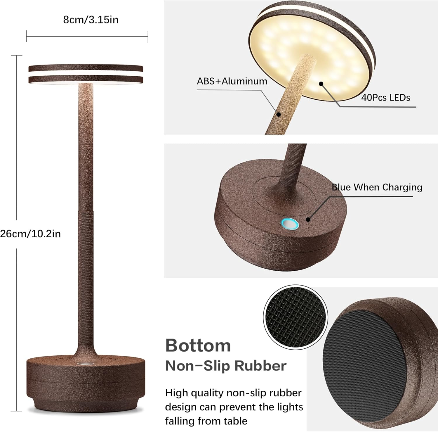 Bravzurg Wireless Table Lamp, Aluminium, Dimmable, 5000 Mah, LED Battery Table Lamp, Wireless, Waterproof, Table Lamps, USB Rechargeable, 3 Colour Temperatures for Outdoor, Indoor, Restaurant, Bedside image number 1