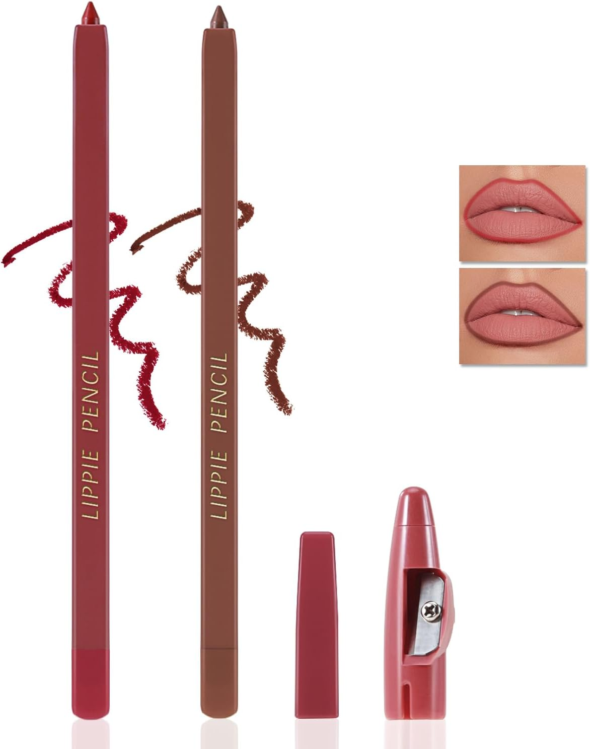 Matte Lip Liner Pencil,Highly Pigmented Retractable Lip Crayon,All Day Wear Nude Lipstick with Sharpener,Waterproof Brown Lipliner image number 4