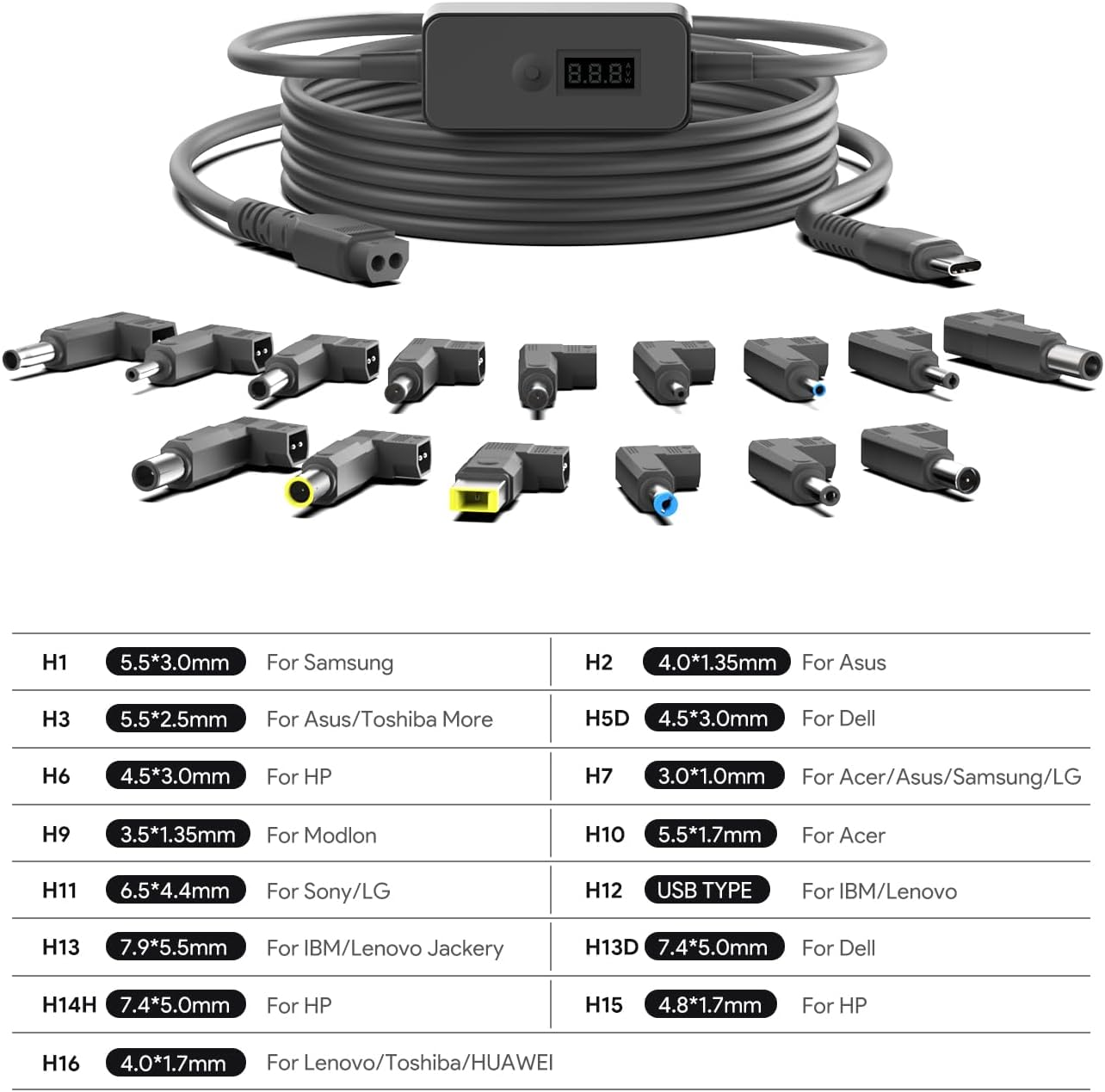 KFD USB C to DC Adapter Cable with Adjustable Voltage Output 5V 9V 12V 15V 20V 28V PD Fast Charging Cable Universal Charger 15PCS Connecors DC Cable for Laptop Chromebook Phone Speaker USB Hub 7Ft image number 4