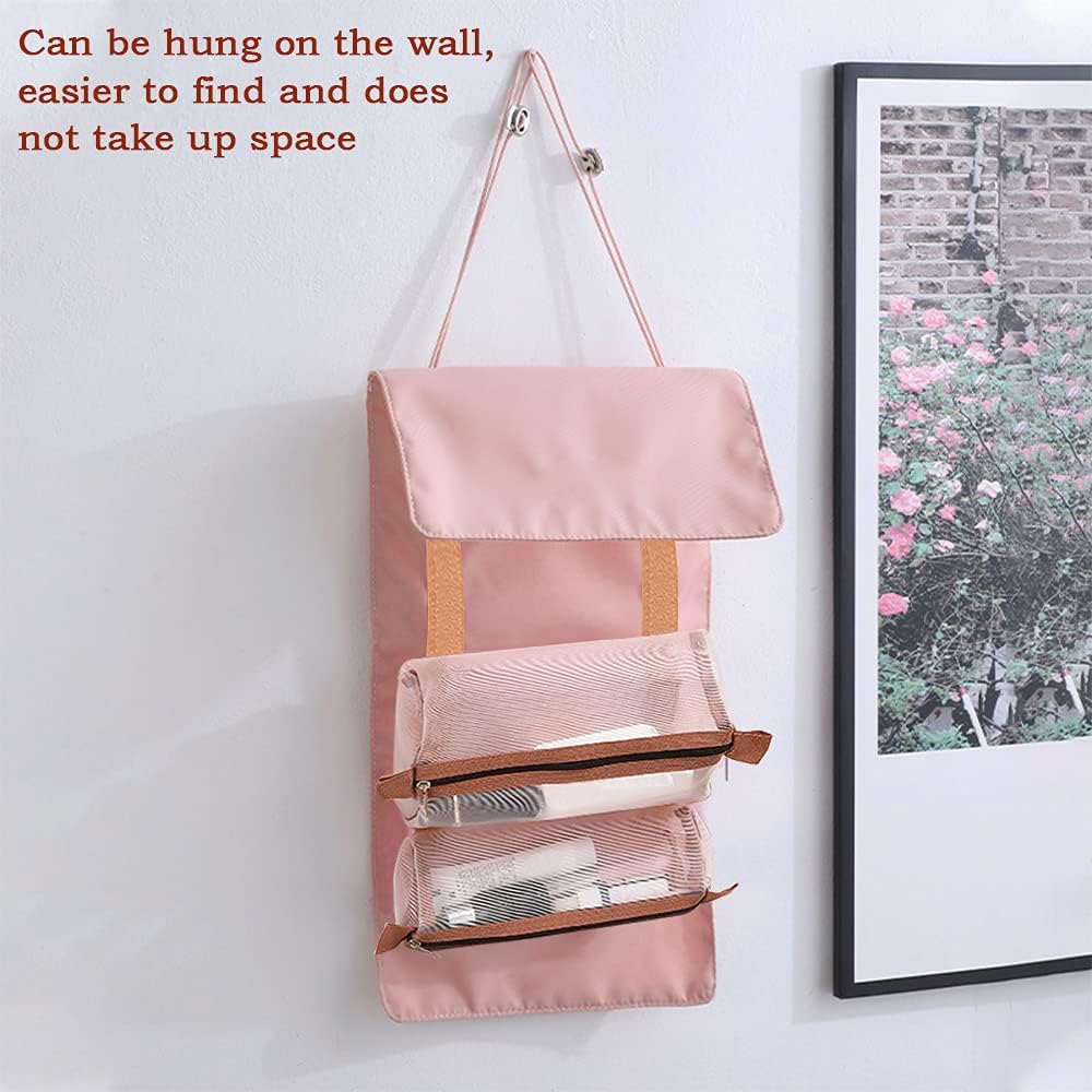 Toiletry Bag, Clear Makeup Bags Travel Cosmetic Bag Portable Hanging Zipper Organize Bag Waterproof, Detachable Small Toiletry Bags Daily Makeup for Women, Pink image number 5
