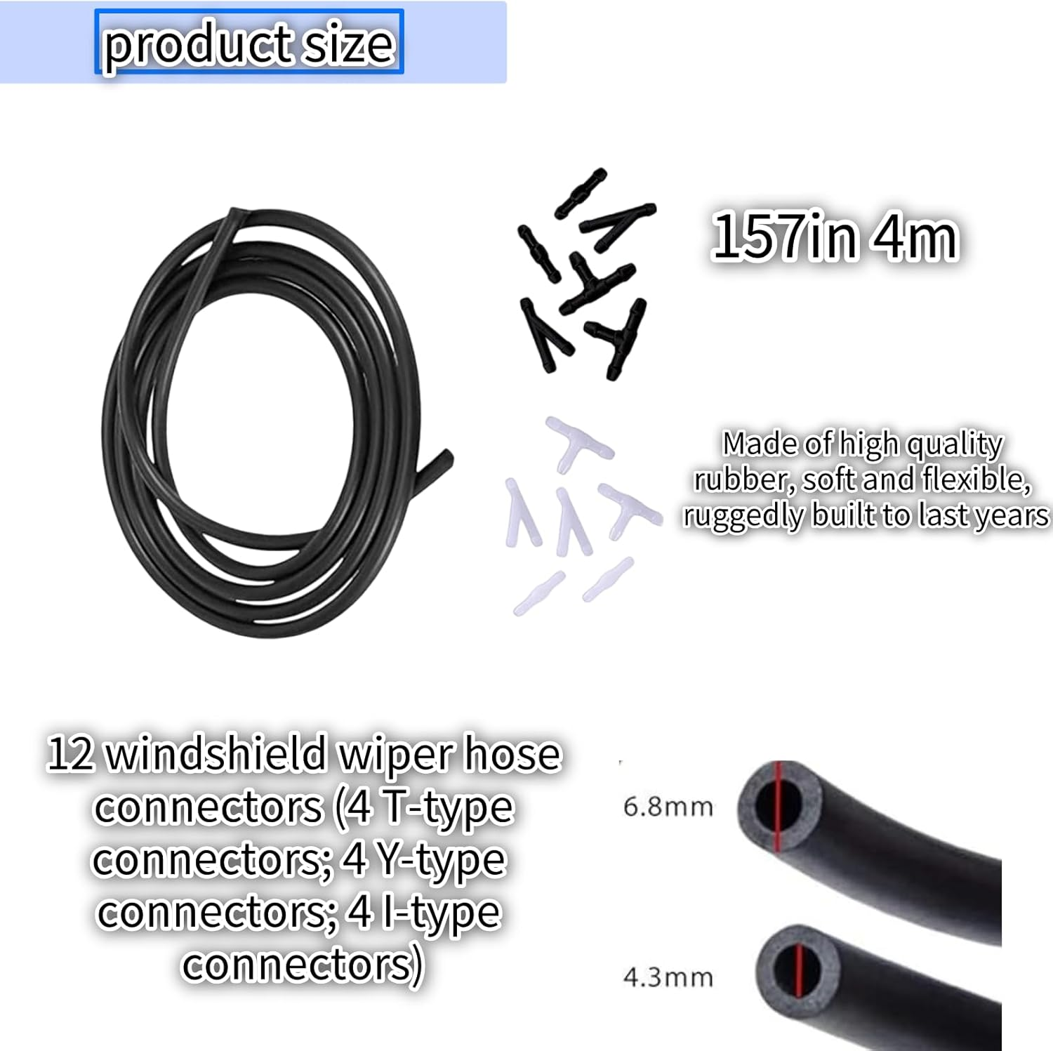 Windshield Washer Hose Kit, 4 Meter Washer Fluid Hose with 12 Pcs Adapter Connectors,Connect Car Water Pump and Nozzles,Universal Auto Replacement Parts,Reusable image number 2