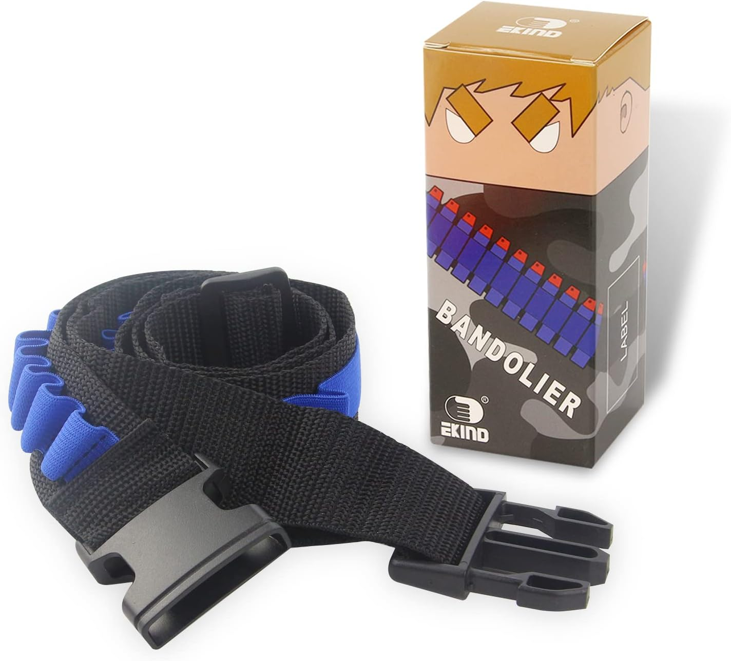 EKIND Toy Gun Bullet Shoulder Strap Darts Bandolier Kit Ammo Storage Holder Compatible for Nerf Elite Blasters (Black Blue)