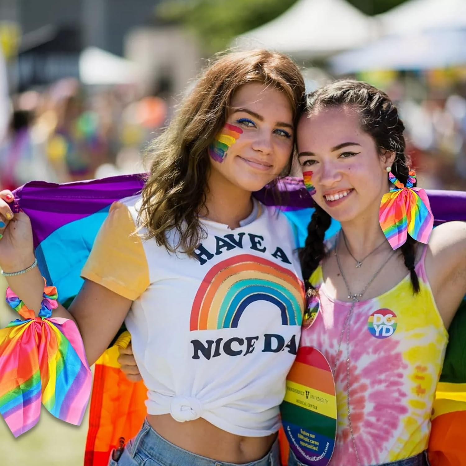 4 Pcs Rainbow Hair Scrunchies Pride Rainbow Bow Hair Tie Rainbow Striped Elastic Ponytail Holder for LGBT Gay Pride Rainbow Hair Accessories image number 6