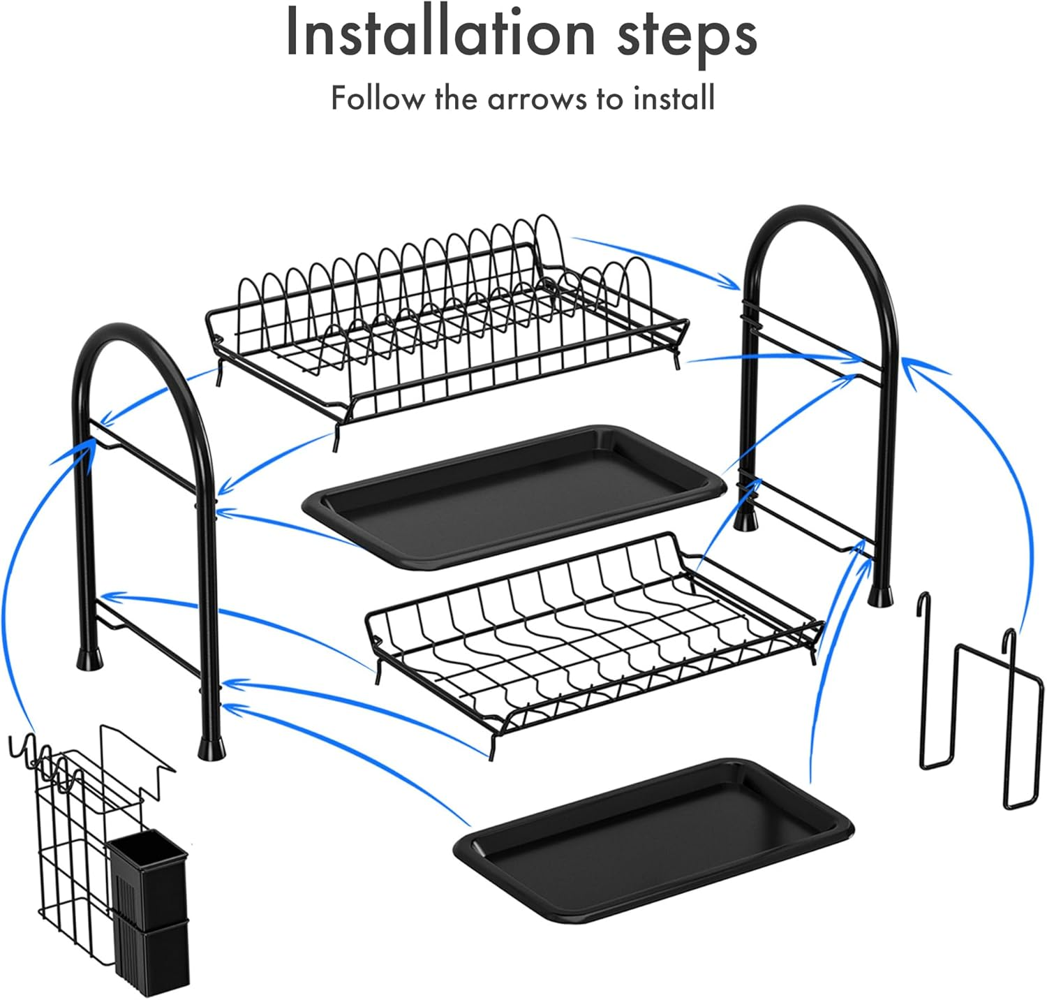 Double Layer Storage Rack, Thickened Wrought Iron Material, Bowl and Dish Storage Rack, Countertop Drain Rack, Suitable for Kitchen, Living Room, and Dining Table. image number 4
