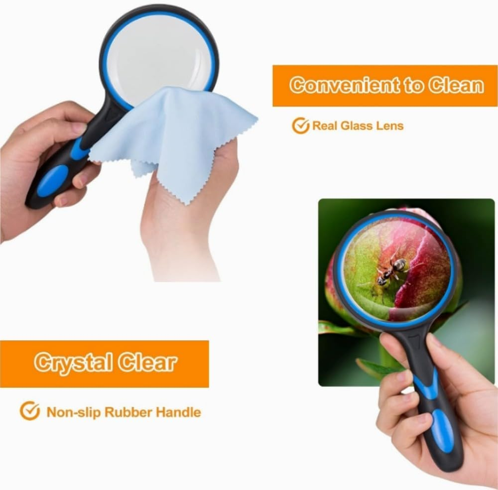10X Magnifying Glass, Handheld Magnifier,75Mm Large Real Magnifying Glass Lens for Book Newspaper Reading, Classroom Science Insect and Hobby Observation image number 4