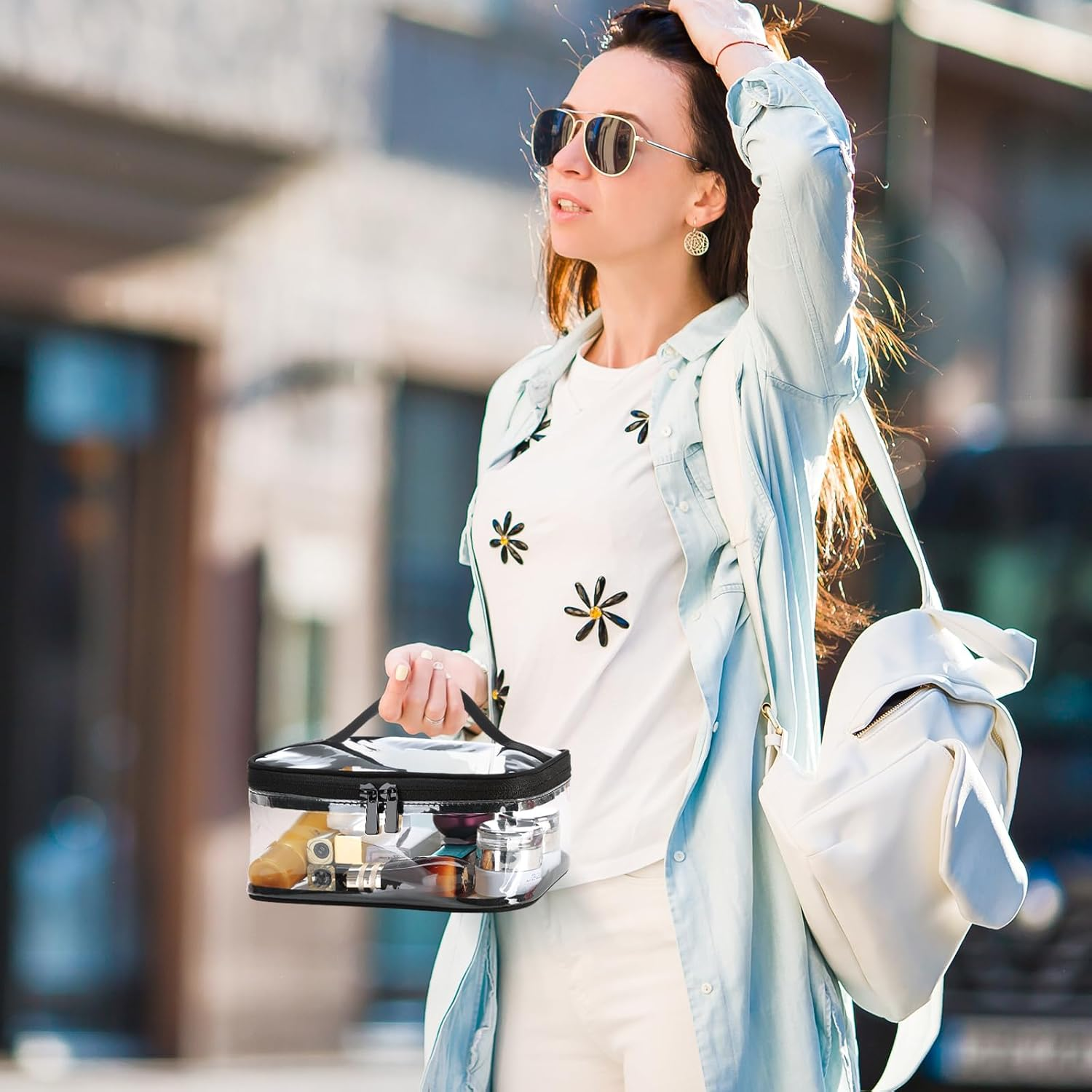 HAOGUAGUA 2 Pieces Clear Makeup Bags Cosmetic Toiletry Bags for Traveling, Waterproof Travel Transparent TSA APPROVED Carry on Airport Airline Compliant Bag, 2 PIECES BLACK, 2 Pieces Clear Makeup Bags - 2 Pieces Blue image number 2