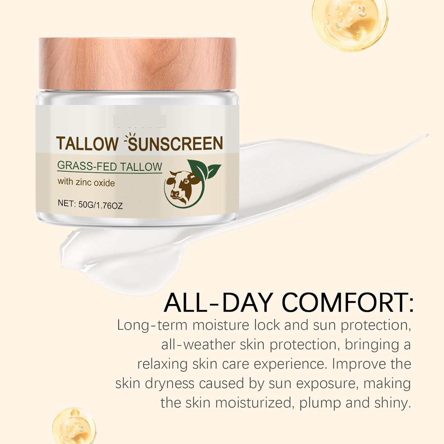 2 PCS Beef Tallow Cream |Grass Fed Whipped Beef Tallow Moisturiser |Protective Makeup Base,Non-Greasy Natural Cream for Sensitive Skin image number 4