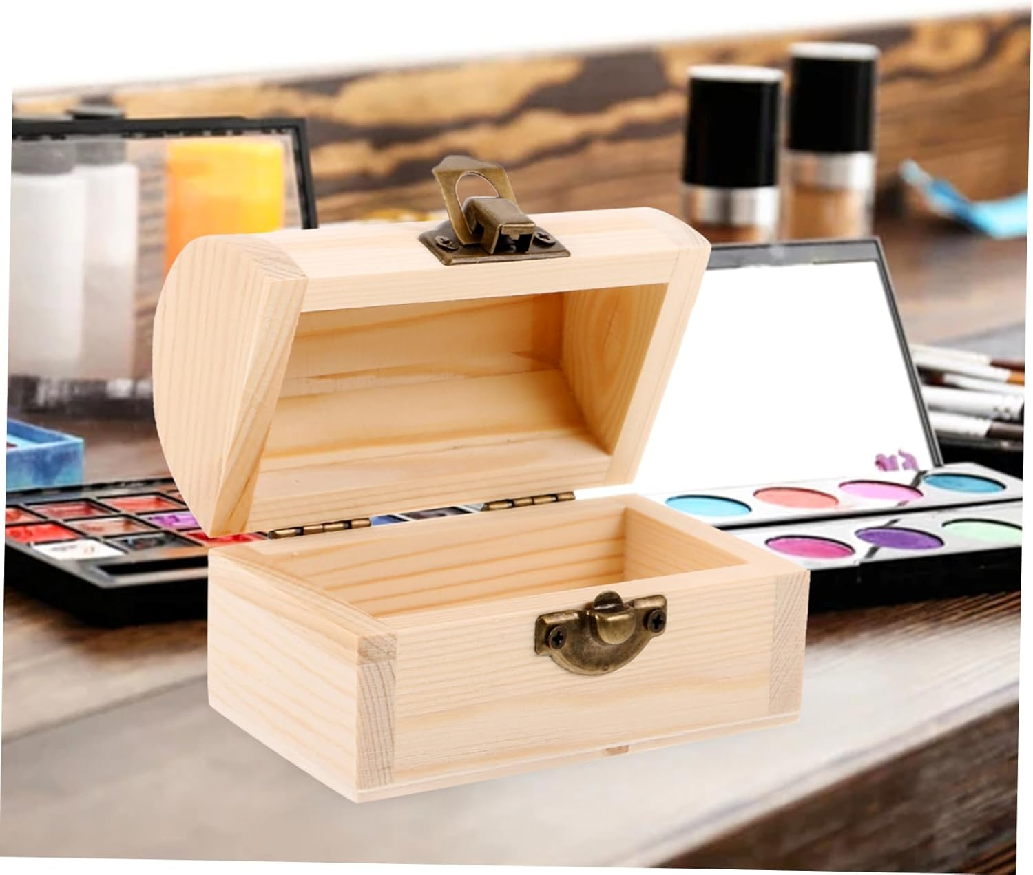 Wooden Treasure Box Small Size Lock 2Pcs Mediterranean Style Storage Chest Wood Organizer Decorative Packing Box for Home and Random Style