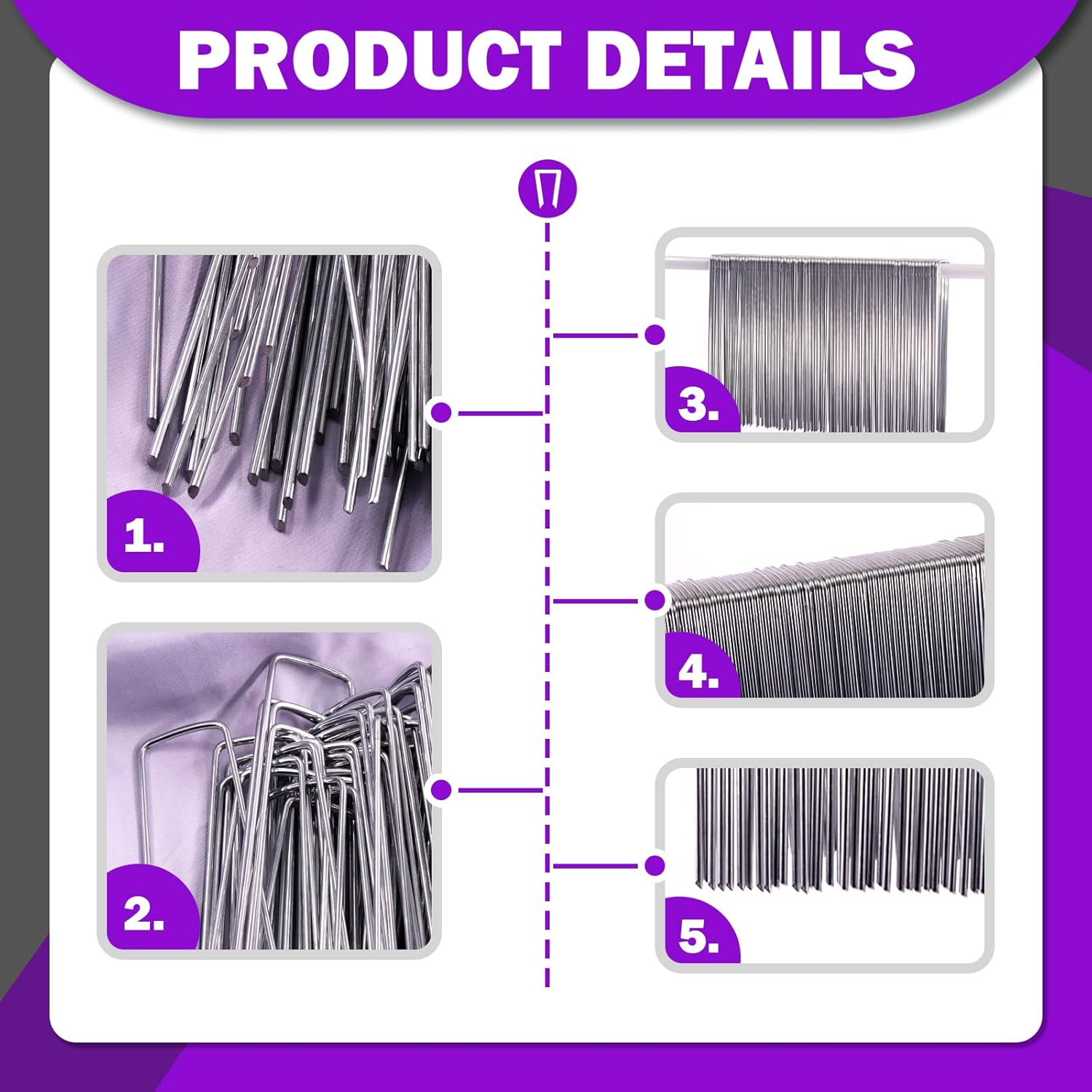 Swpeet 201Pcs U-Shaped Landscape Garden Stakes Staples and Plastic Fixing Gasket with Pick Hook Assortment Kit, Garden Lawn Landscape Staples for Irrigation Hoses, Fixed Fences, Artificial Turf Nails image number 5