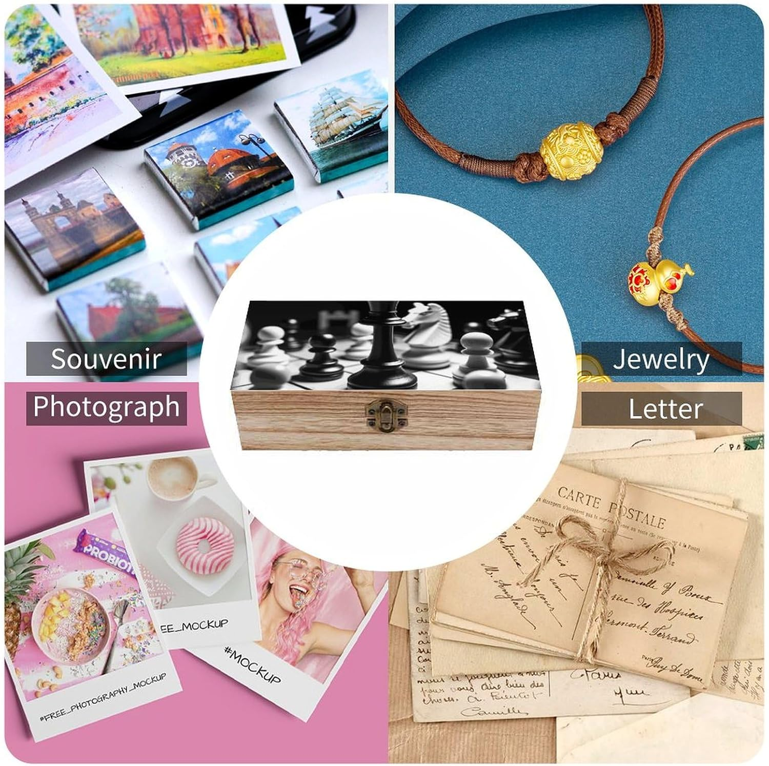 Chinese Chess Wooden Box Wood Wedding Keepsake Boxes with Lids Small Decorative Boxes Lightweight Wooden Memory Storage Box for Crafts Keepsakes Jewelry Photo Letter Storage image number 6