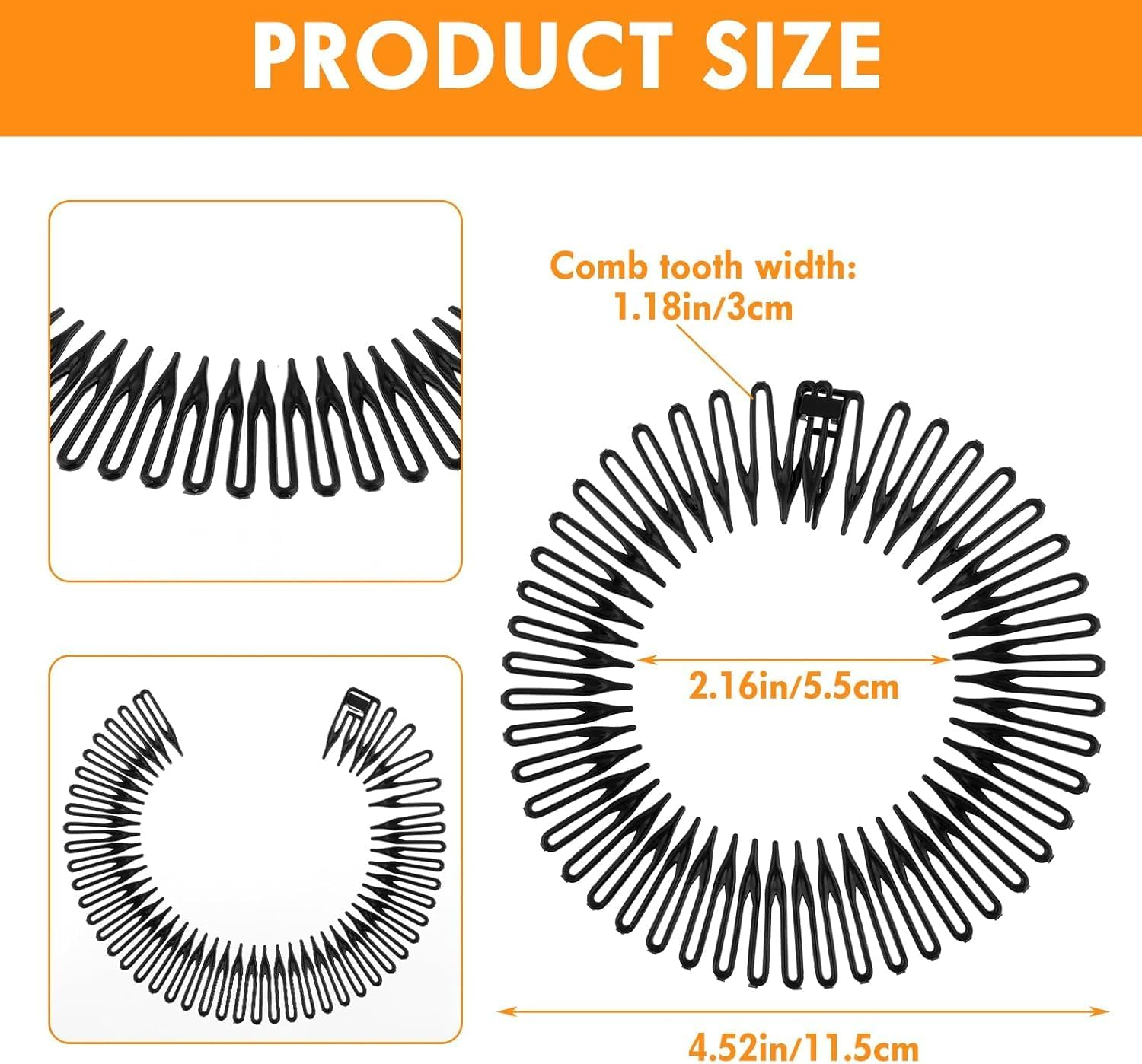 6Pc Stretch Comb Hair Band - Flexible Circle Comb Headband image number 3