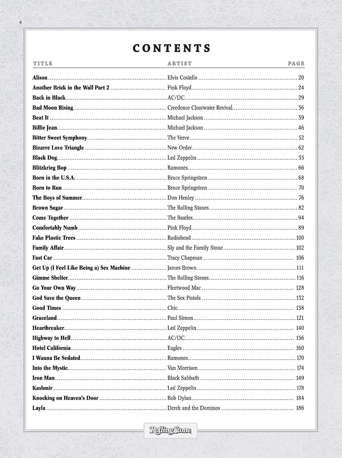 Selections from Rolling Stone Magazine'S 500 Greatest Songs of All Time: Guitar Classics Volume 2: Classic Rock to Modern Rock (Easy Guitar TAB) (Rolling Stones Classic Guitar) image number 5