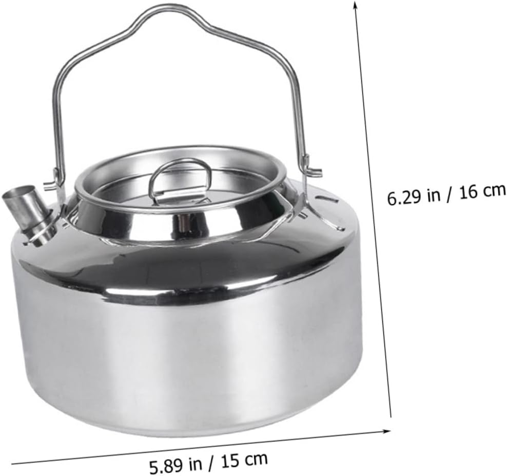 Portable Water Kettle Camp Kettle Stainless Steel Lightweight Sturdy Multi-Functional Fast Boiling Outdoor Accessories for Camping Hiking Fishing and Travel