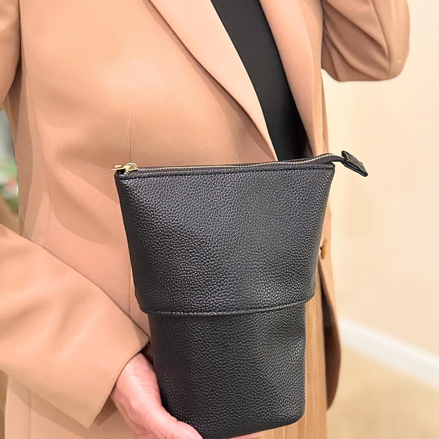 JAZD Travel Makeup Brush Bag Standup Brush Holder Portable Convertible Make up Brush Pouch Cosmetic Case, BEIGE, Minimalist Multipurpose - Beige image number 5