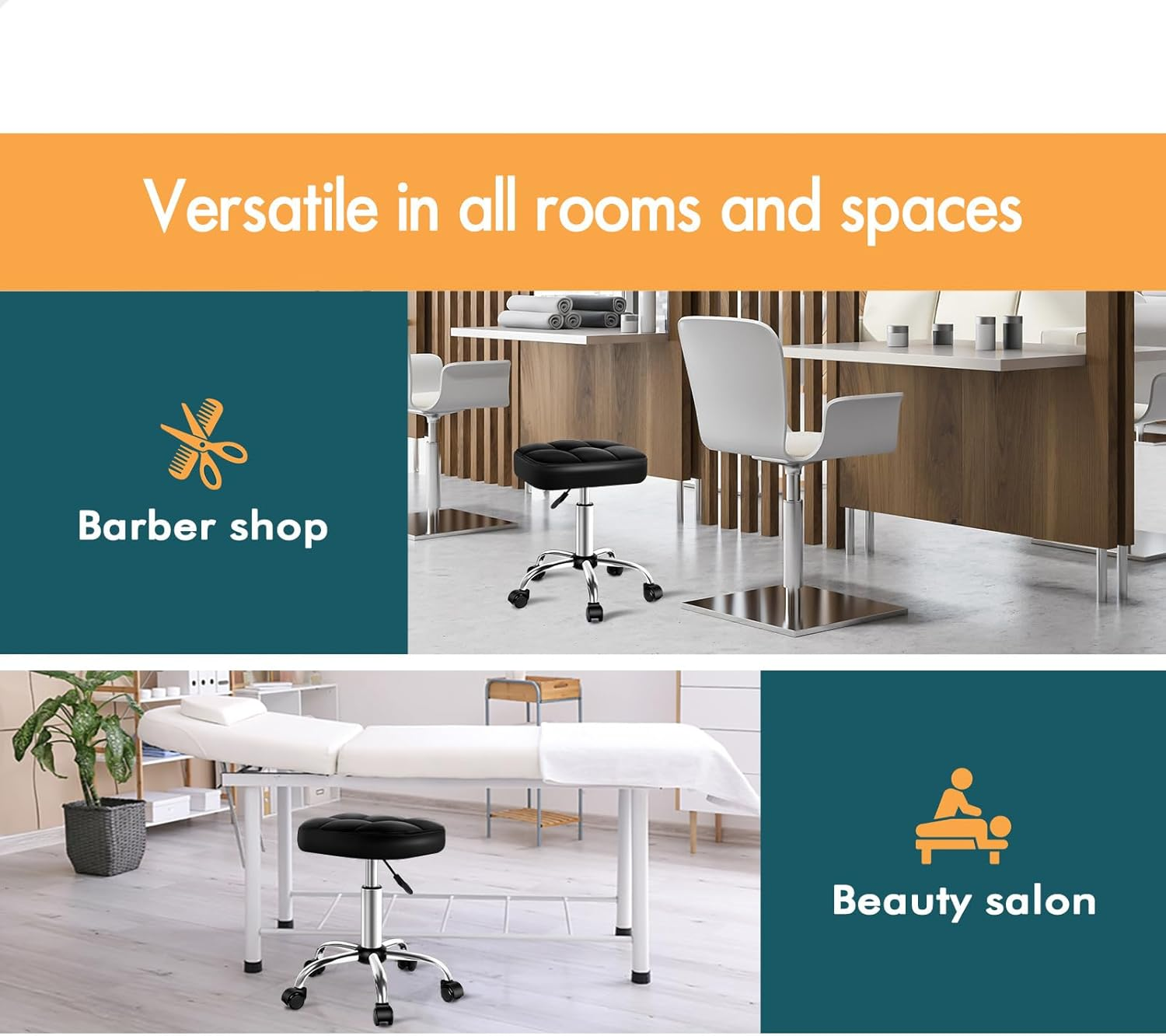 ALFORDSON Salon Stool with PU Leather Upholstery, Adjustable Drafting Rolling Stools in 49-64.5Cm Height, Swivel Spa Chair with Rolling Wheels Hair Barber for Massage Table(Tufan Black) - Tufan Black image number 6