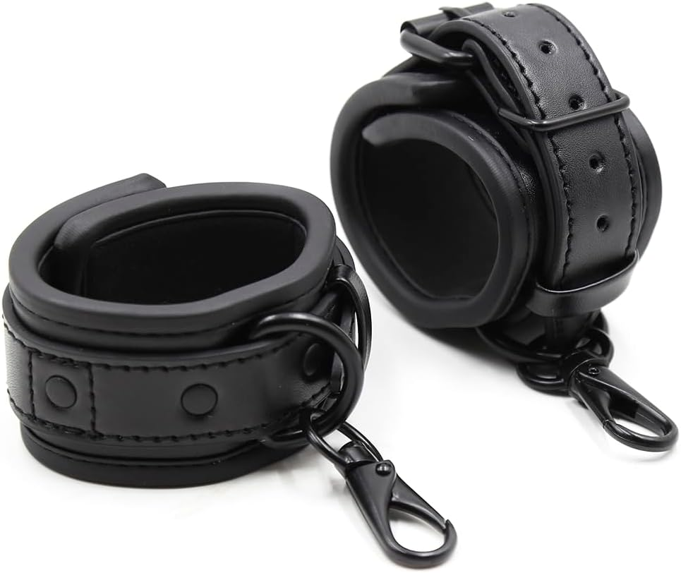 Padded Black Leather Sex Cuffs for Bondage Restraints - Women and Men'S Bondage Cuffs for SM Games - Leather Sex Toys Bondage Handcuffs - Leather SM Wrist Cuffs for Sex Games (Black) image number 3
