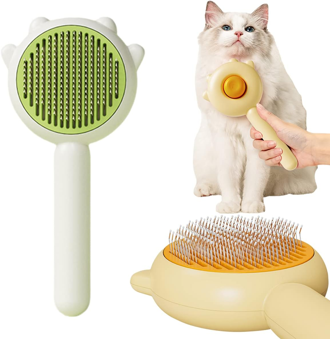 Hair Brush, 2023 New Pet Hair Cleaner Brush, Cat Grooming Brush Long or Short Hair Cats Dogs, Self Cleaning Slicker Comb for Kitten Removes Tangles Loose Fur (Green)