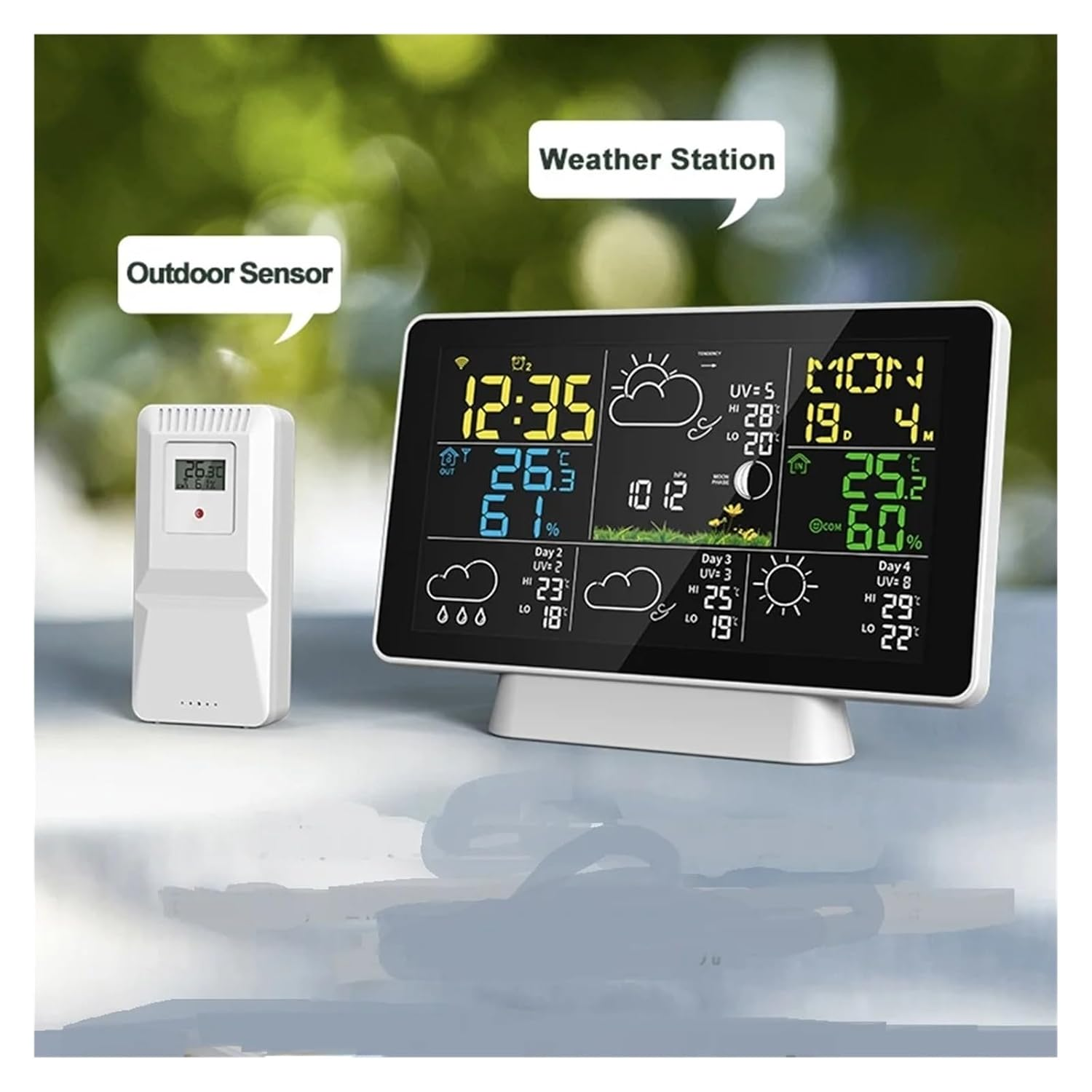 Wifi Weather Station Clock 4 Days Forecast Color Digital Thermometer Hygrometer Moon Phase Ultraviolet Barometer image number 6