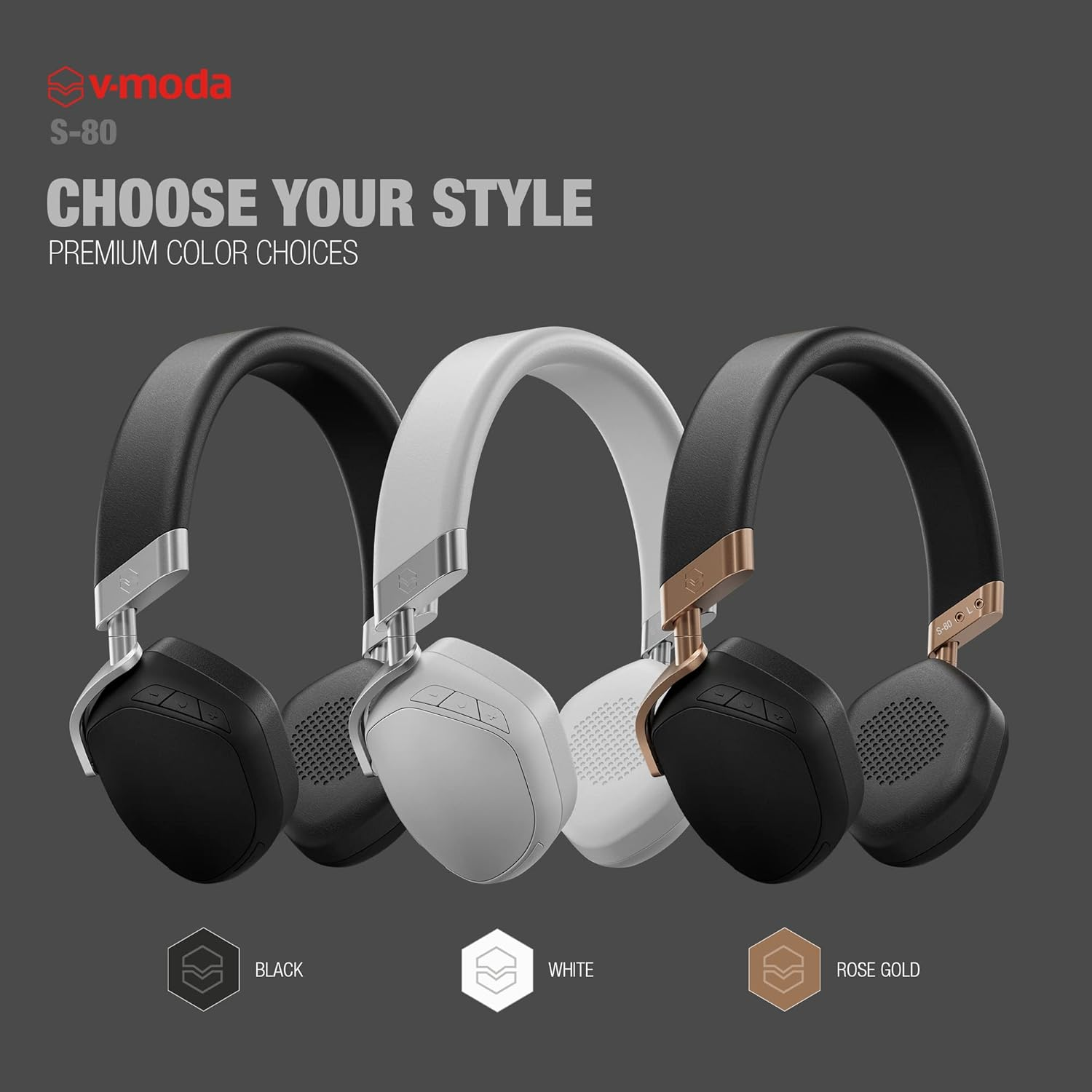 V-MODA S-80 All-Wireless Headphones and Personal Speaker System. Sharp and Stylish Design. Punchy Sound, Tuned for Electronic Music. Mobile Editor App. Rose Gold. image number 3
