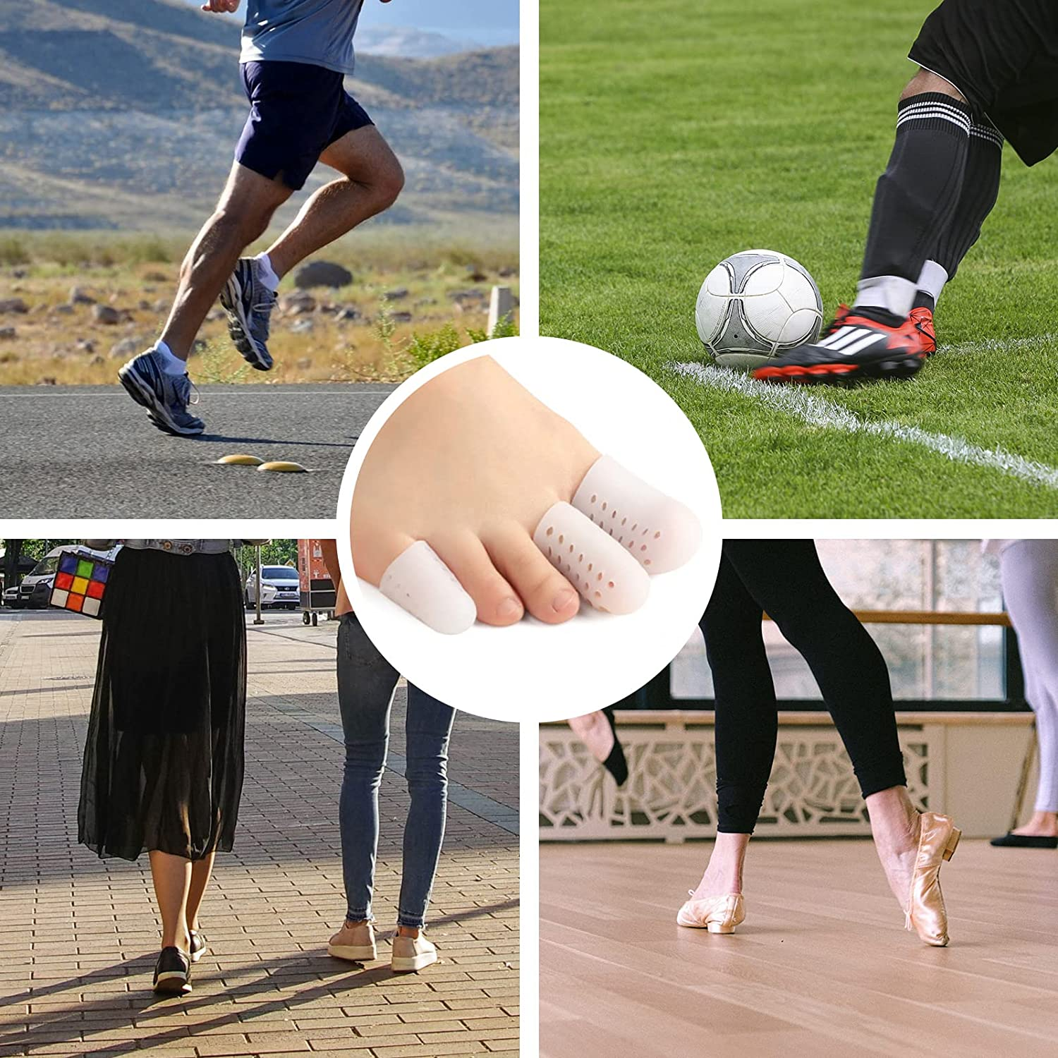 12Pcs 3 Sizes Gel Toe Protectors Breathable, Blister Toe Caps with Holes, Reusable Toe Covers Women Men for Hammer Toes, Toe Guards for Feet, Missing or Ingrown Toenails (White) image number 1