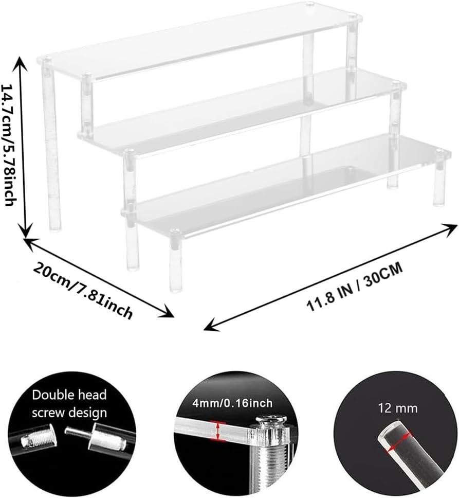 Acrylic Display Risers,3-Tier Clear Display Stand, Clear Display Riser Shelf Small Mini Display Stand for Organizer ,Party, Makeup Organization and Decoration image number 2