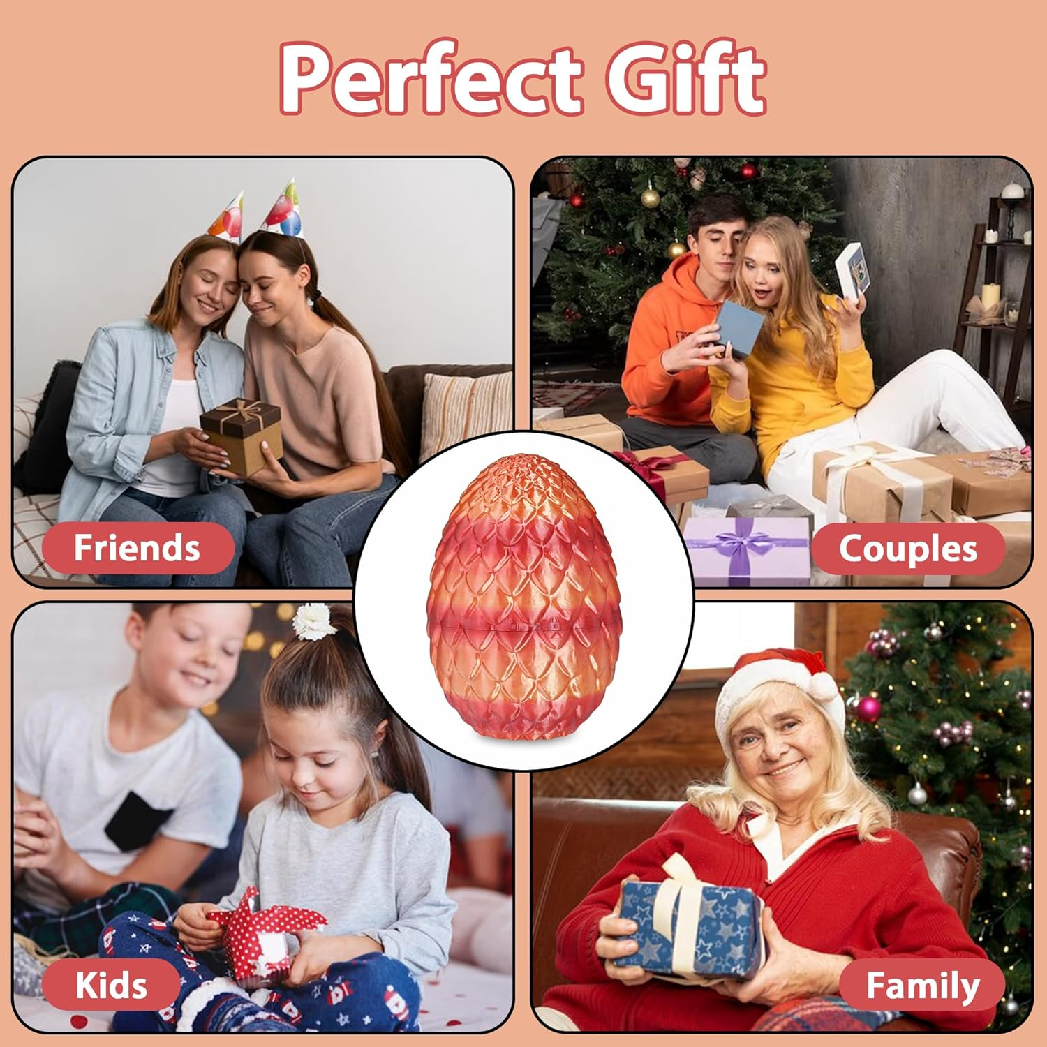 3D Printed Dragon Egg,Movable Articulated Crystal Dragon in Egg,Fidget Toy,Desk Figure Decor,Home Office Decor,3D Printed Gift Toy for Adults and Kids (Orange Red) image number 2