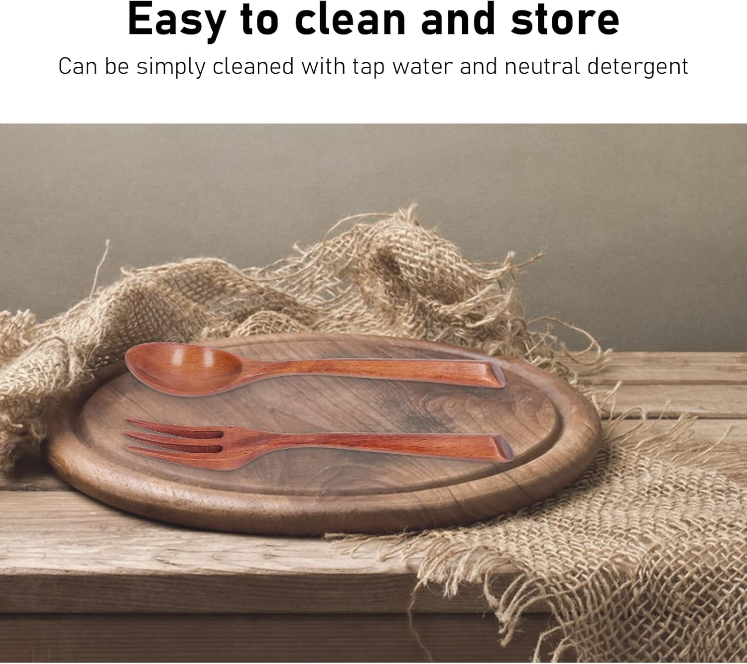 Baxnore 2PCS Wooden Fork Spoon Set, Heat Resistant Wooden Fork Spoon, Scratch Resistant Wooden Flatware, Wood Kitchen Utensil for Cooking image number 5