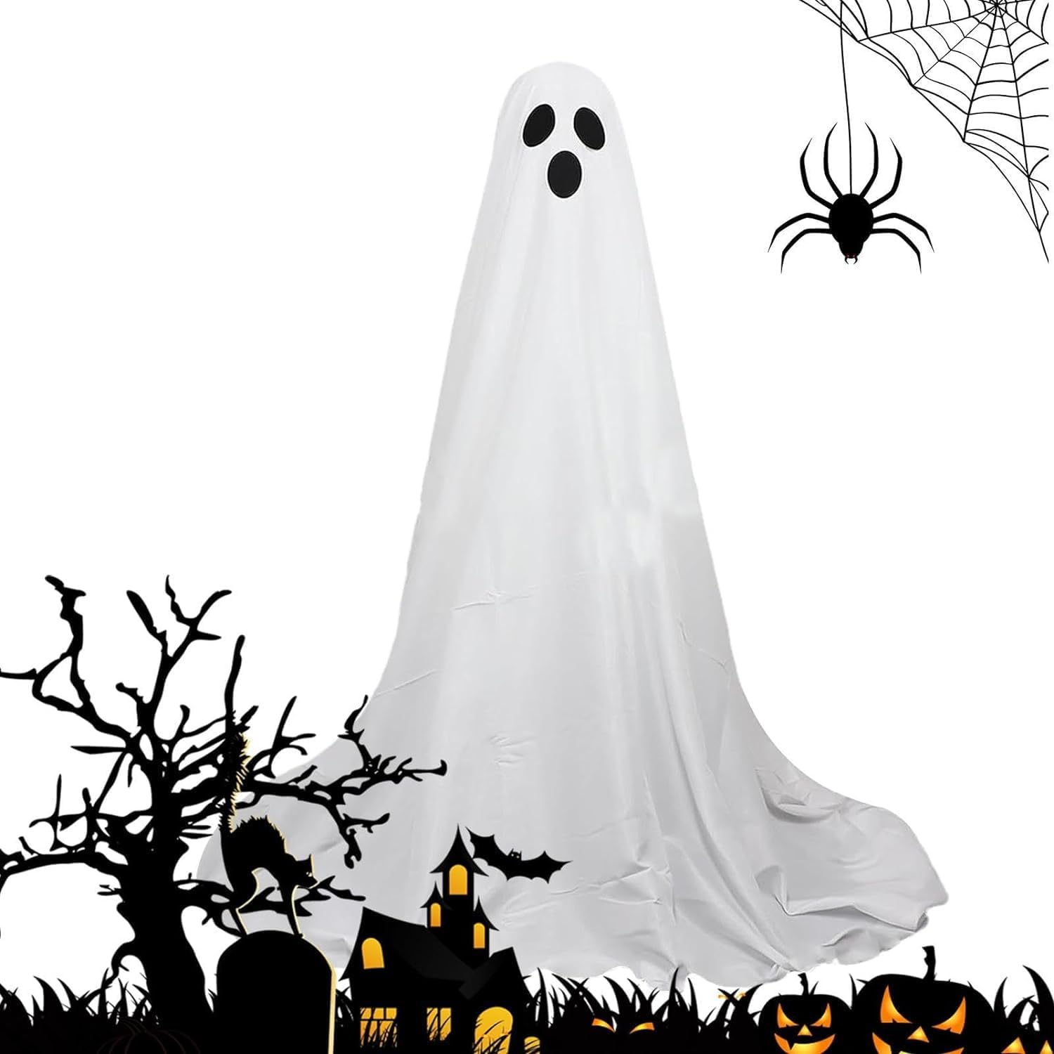 Spooky Ghost with Light | Halloween Decoration Large Cute Ghost with LED String Lights and Balloon | Halloween Outdoor Hanging Decorations for Garden, Porch, Yard, Balcony, Lawn, Patio, Front Door