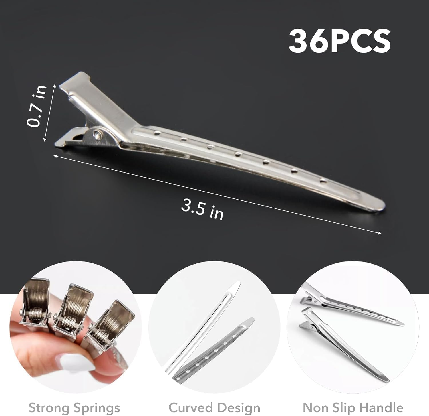 36Pcs Duck Billed Hair Clips for Styling Sectioning, Metal Hair Clips for Women Long Hair, Metal Alligator Curl Clips for Hair Roller Salon(Silver)