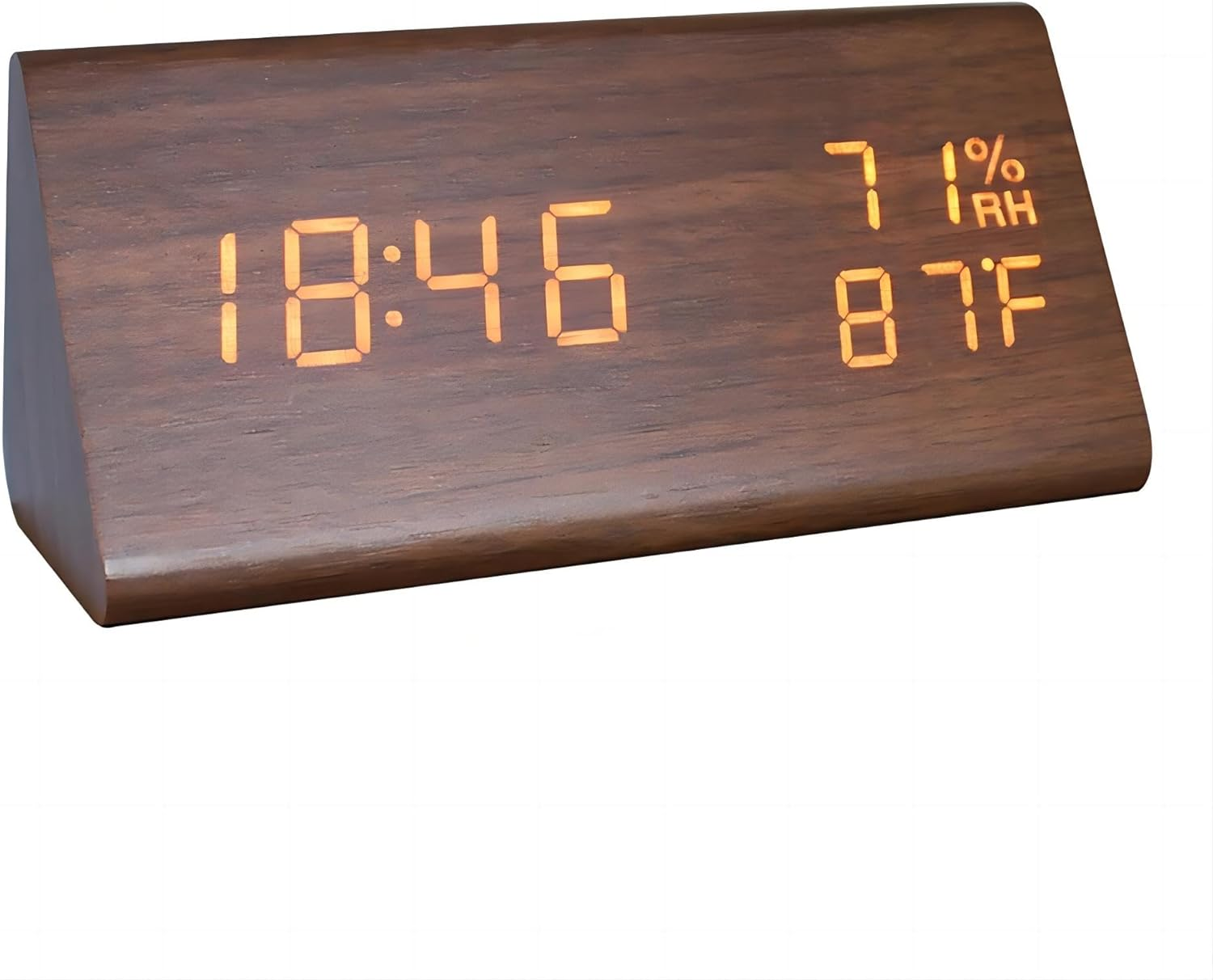 Lancoon Wooden Alarm Clock, Time Date Temperature and Humidity Display 12/24H Sound Activation 3 Alarm Settings Adjustable Brightness for Home Bedroom Office Travel