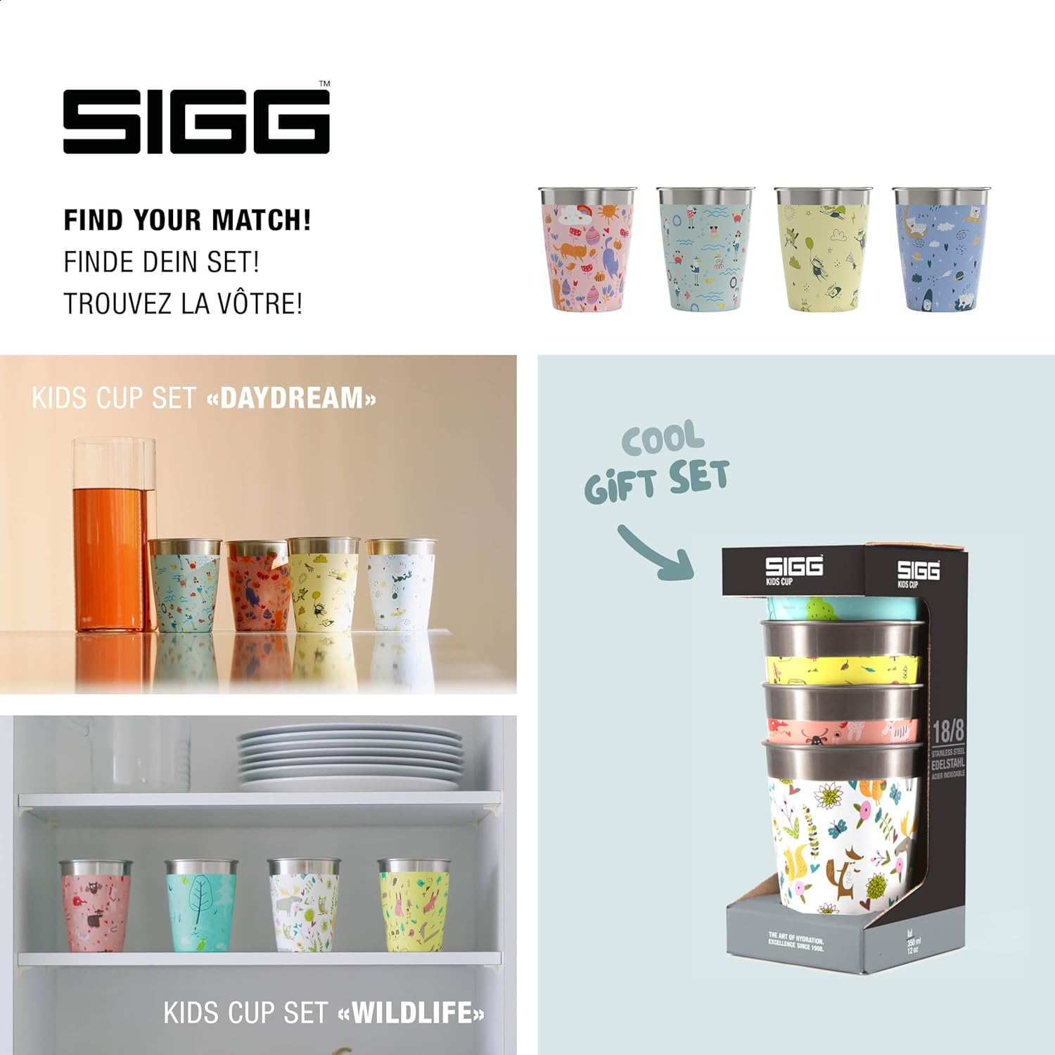 SIGG Children'S Stainless Steel Cup Set (4 X 0.35 L), Drinking Cups for Kids in 4 Colorful Designs for Boys and Girls, Practical Childrens Cups for at Home and on the Go, Wildlife image number 5