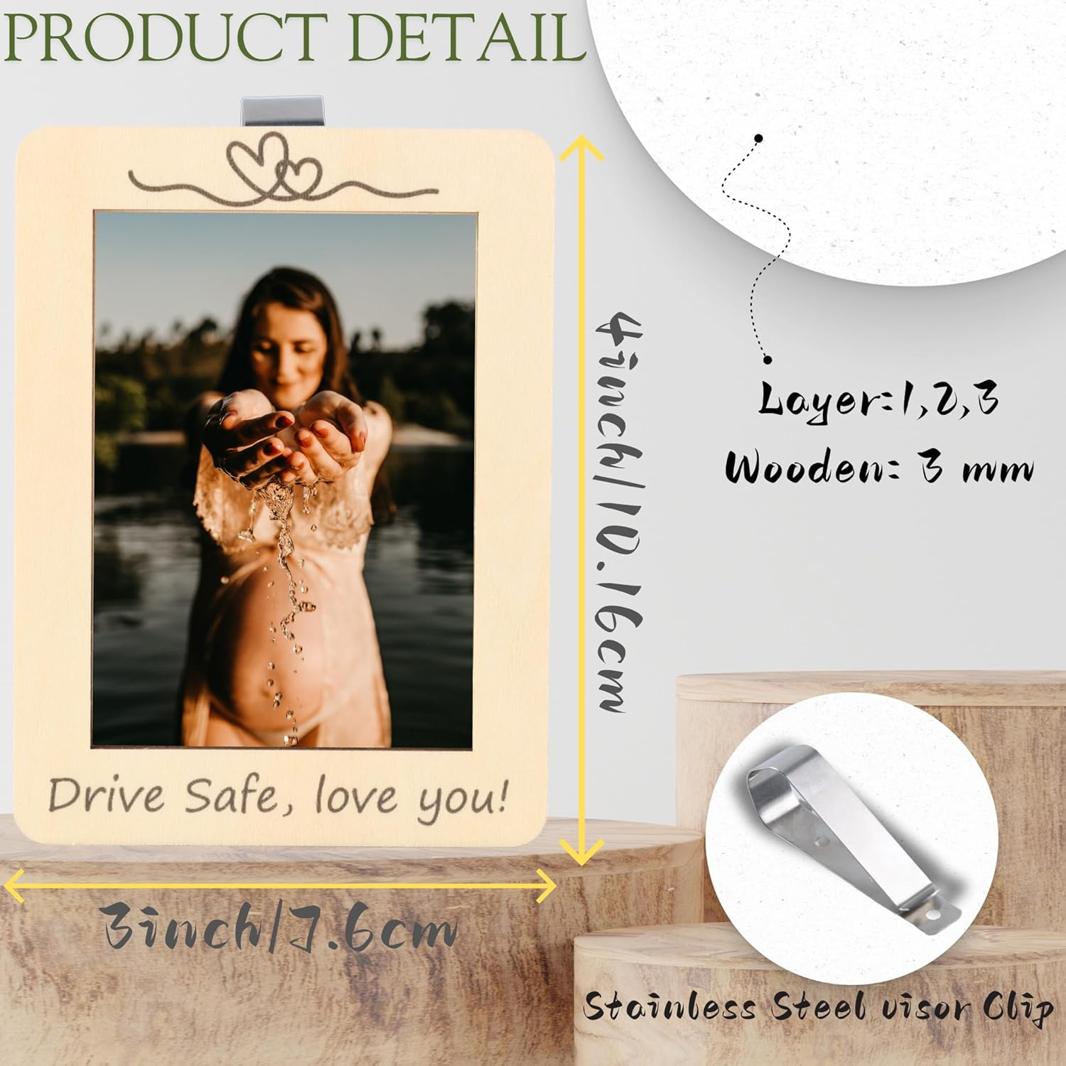 MOTOFITOOL Car Visor Picture Frame, Drive Safe I Love You Visor Clip, Car Photo Holder, Premium Wood Car Visor Clip, Personalized Photo Holder Valentine'S Birthday Present image number 6