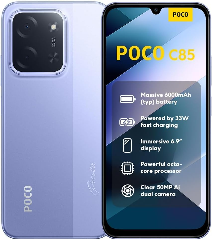 XIAOMI Poco C85 4G LTE (Compatible with Tmobile Tello Mint & Global) (256GB + 8GB) Unlocked Dual SIM 6.9" 50MP Model 25078PC3EG (Black)