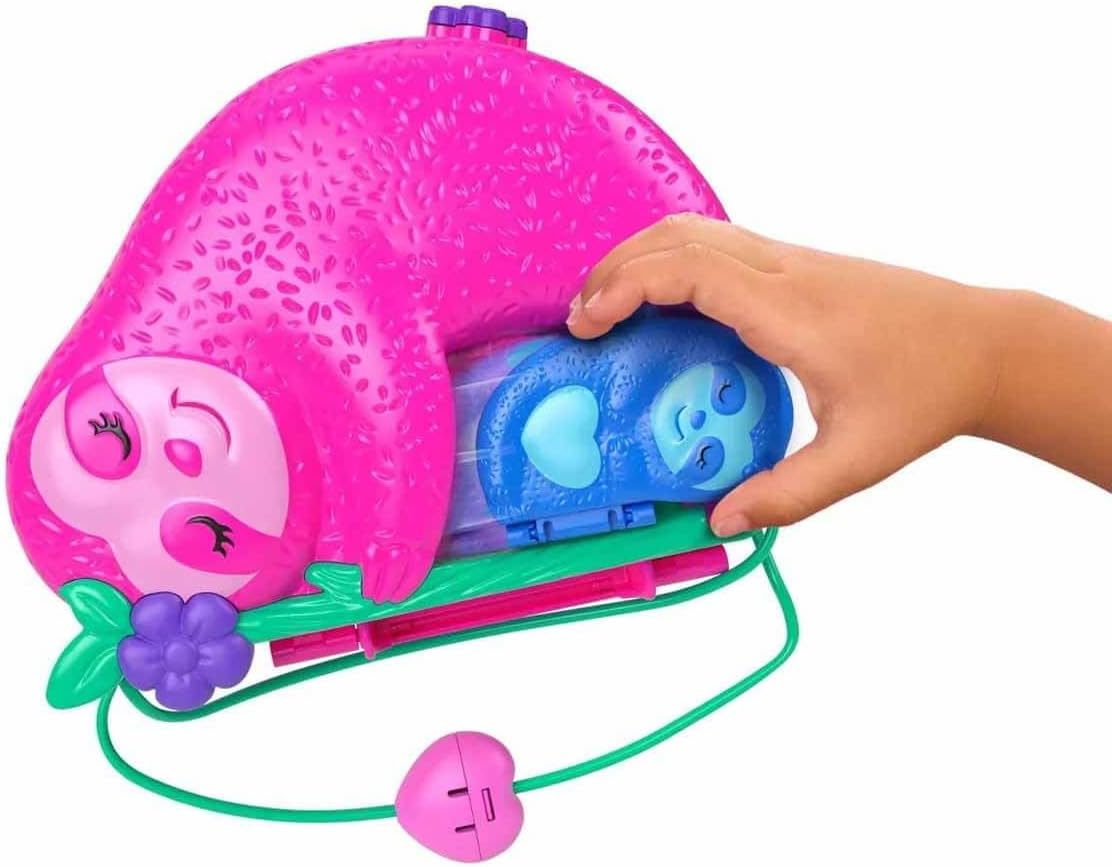 Polly Pocket Playset and Travel Toy with 2 Micro Dolls and 12 Accessories, Animal Toy, Sloth 2-In-1 Purse Compact image number 1