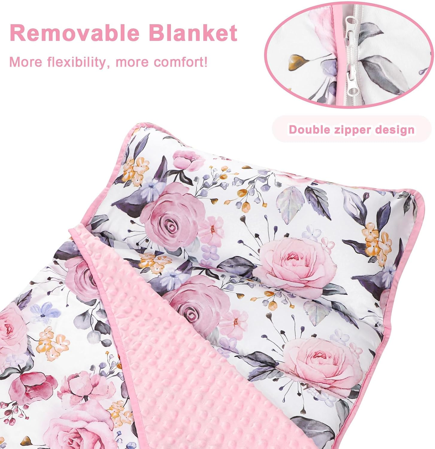 Toddler Nap Mat with Removable Pillow and Soft Dot Minky Blanket image number 6